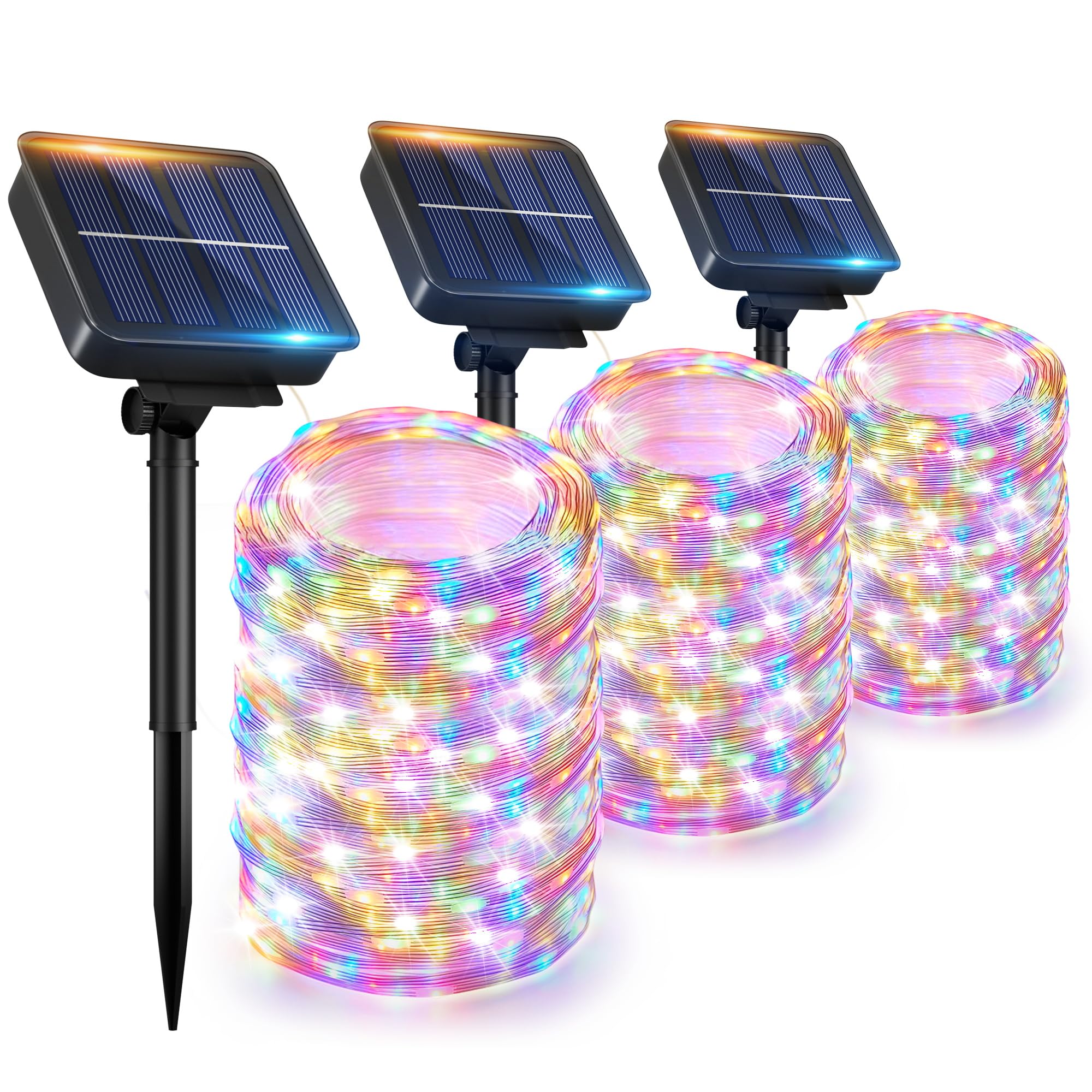 Ohlux 3 Pack Solar String Lights Outdoor, Total 100Ft 300Led Multi-Colored Solar Powered Fairy Lights Waterproof, 8 Modes Christmas Lights For Christmas Garden Tree Wedding Patio Decor