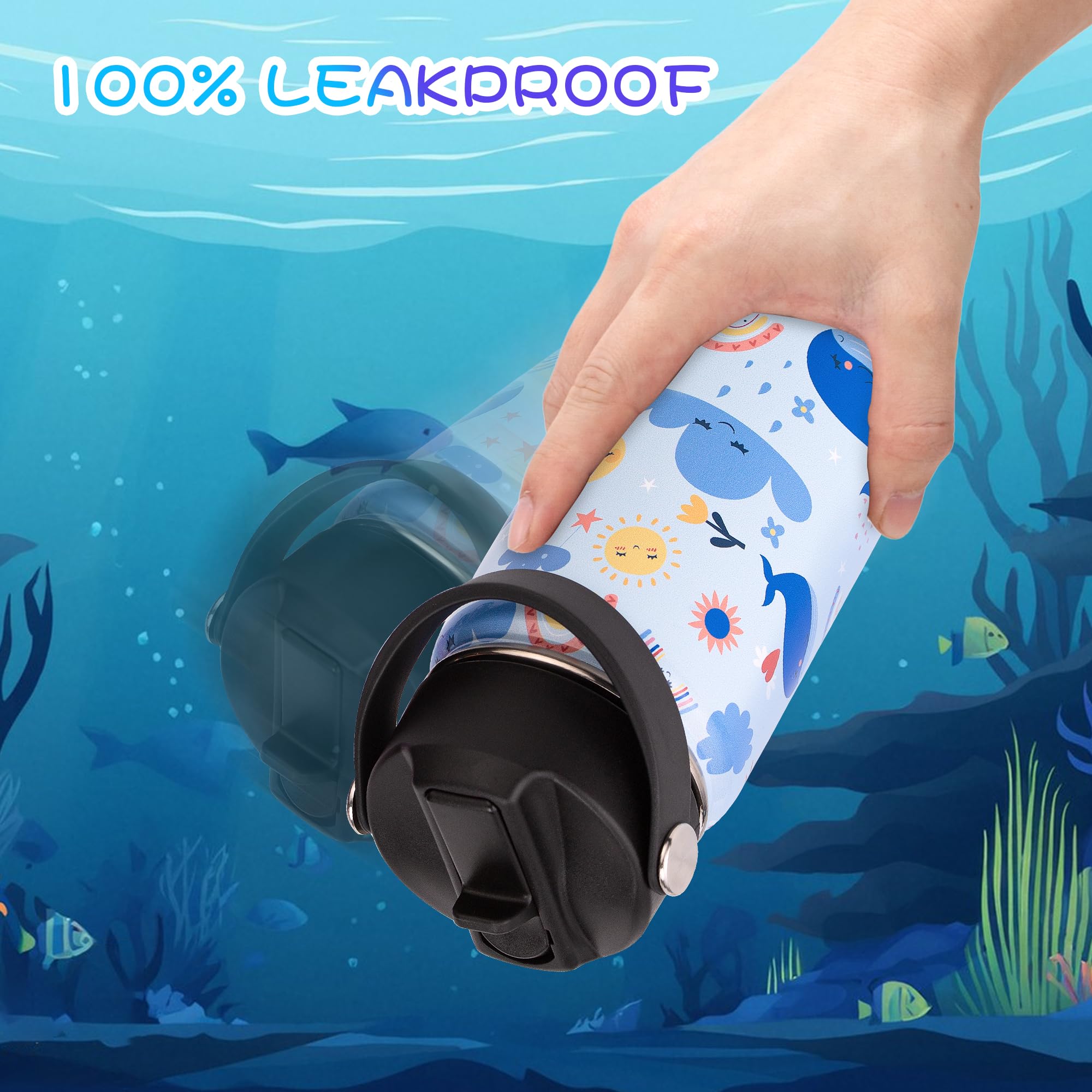12Oz Kids Insulated Water Bottle,Double Wall Vacuum Tumbler,18/8 Stainless Steel Leak Proof Kids