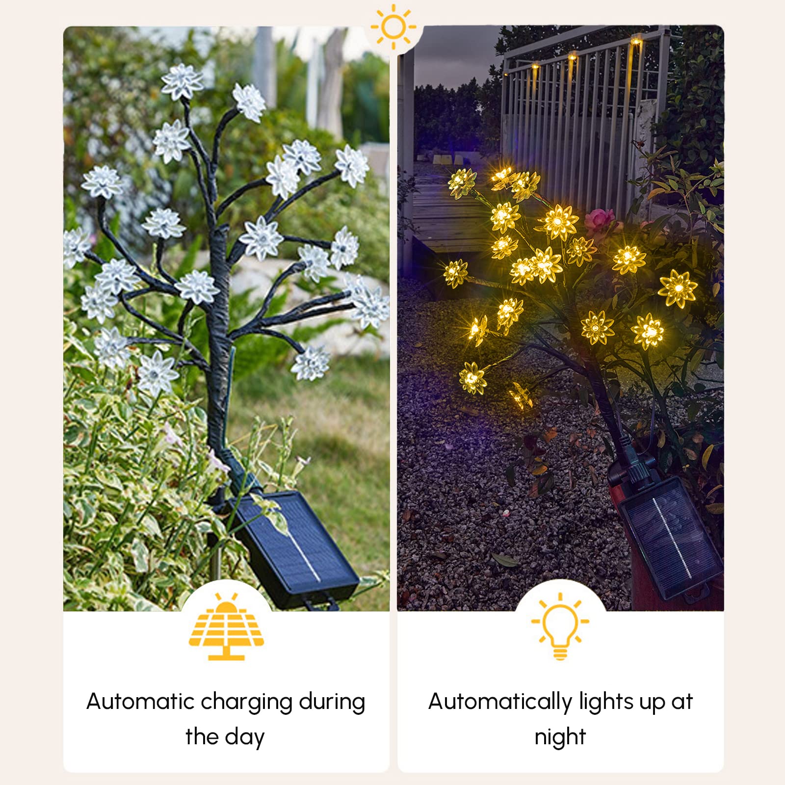 Originalsourcing Solar Outdoor Lights - Waterproof Landscape Decor With Adjustable Flower Tree Stems For Garden, Patio, Pathway (Yellow, 2 Pack)