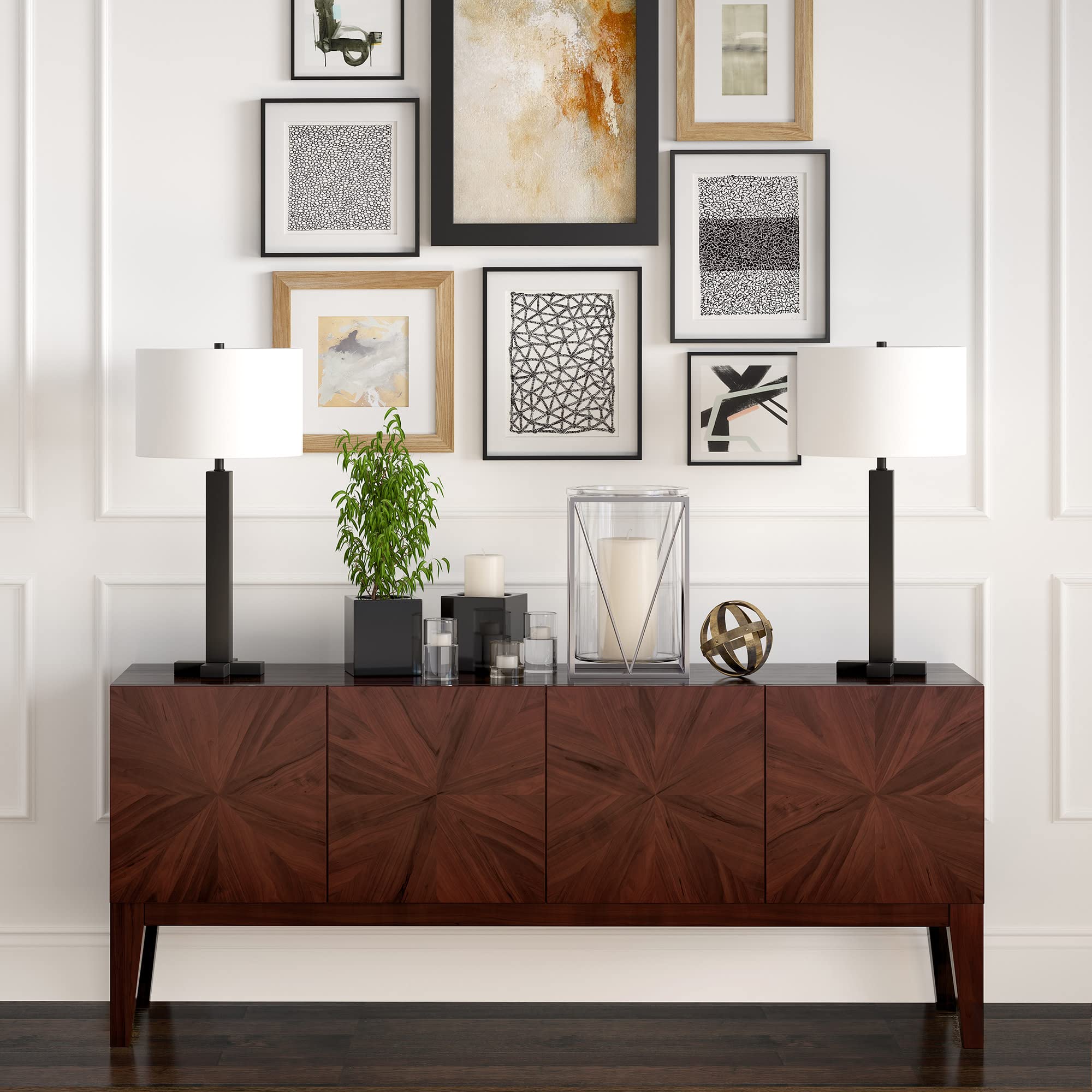 Henn&Hart Dunand 27.25" Tall Table Lamp With Fabric Shade In Blackened Bronze/White