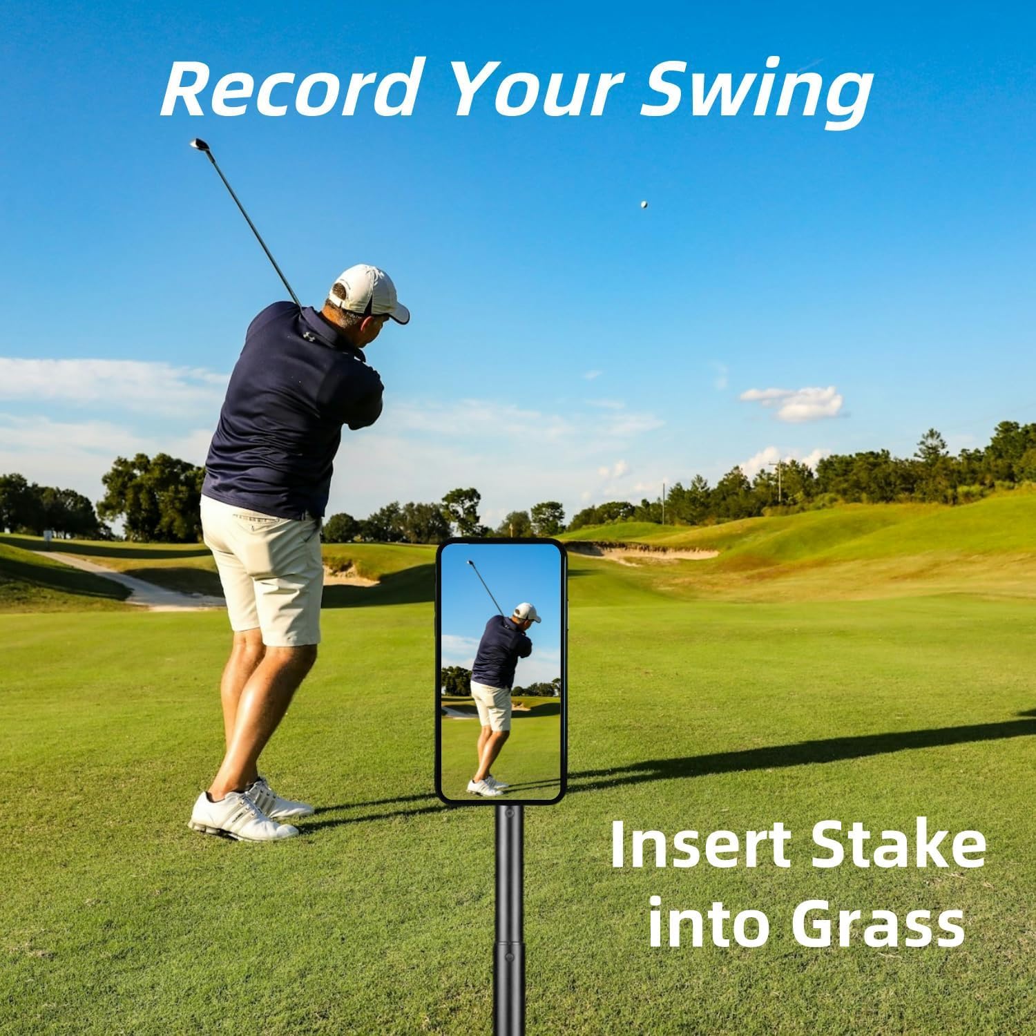 Yki Golf Monopod Selfie Stick With Ground Spike Stake, Golf Selfie Stick Swing Analyzer Holder, Magnetic Golf Phone Holder For Recording Golf Swing, Portable Mag Safe Golf Phone Stand