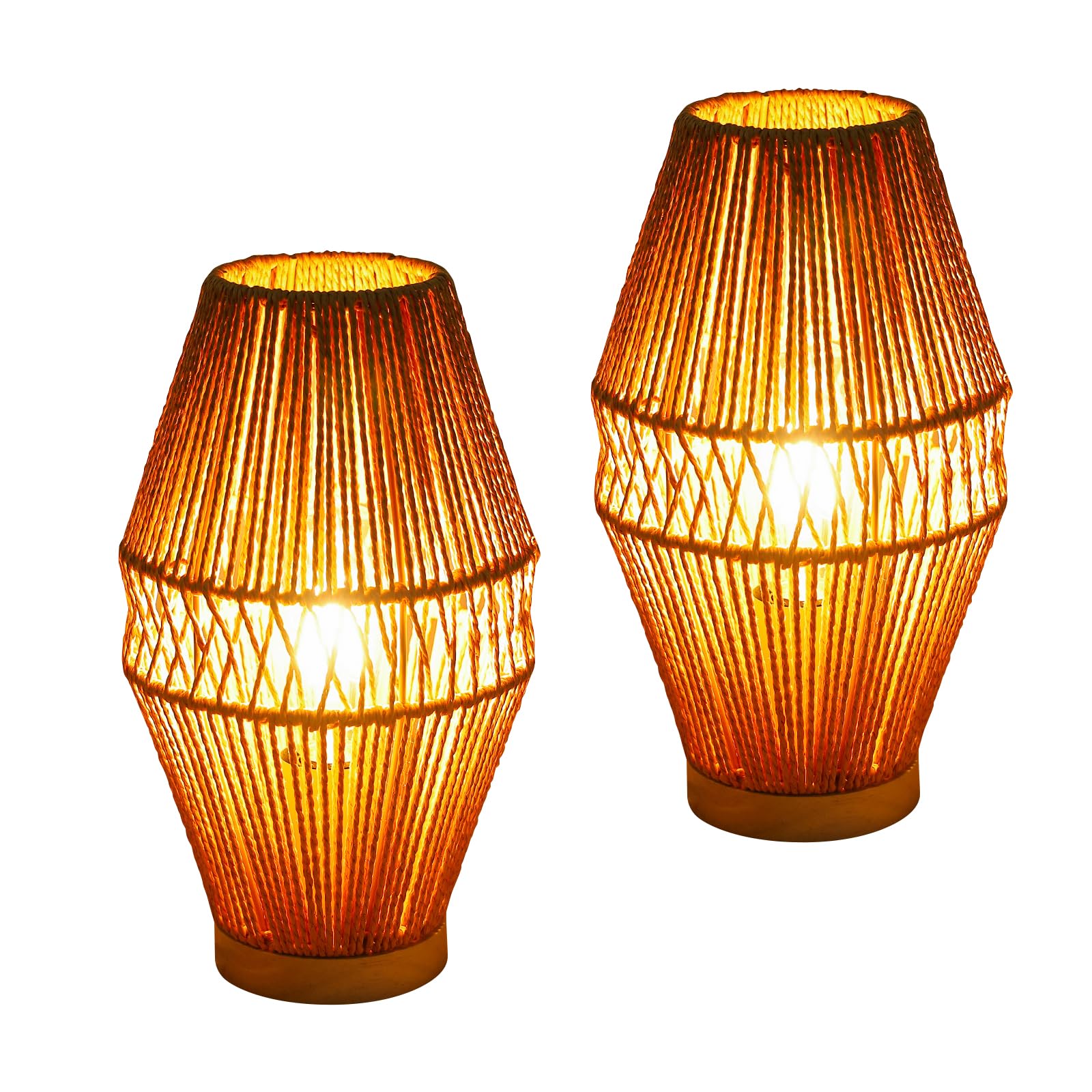Legelite Boho Rattan Table Lamps, Handmade Woven Bedside Lamp, Small Desktop Nightstand Lamp For Kids Room,Living Romm,Bedroom,Dorm Decor (2 Pack)