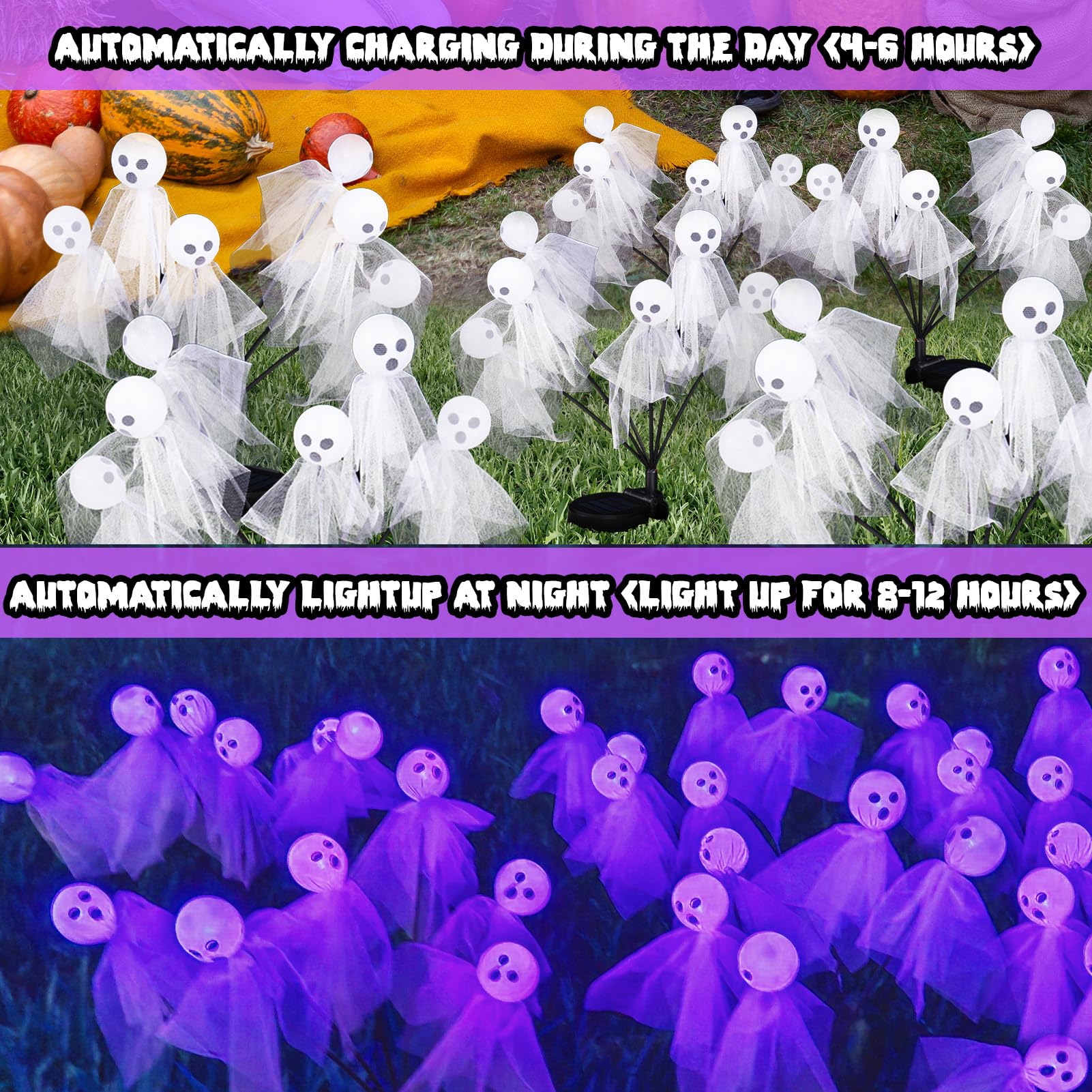 Maoyue Halloween Decorations Outdoor Halloween Lights 2Packs 12 Led Outdoor Solar Halloween Lights Scary Ghost Lights, Swaying Firefly Halloween Pathway Lights Waterproof For Garden Yard Lawn, Purple