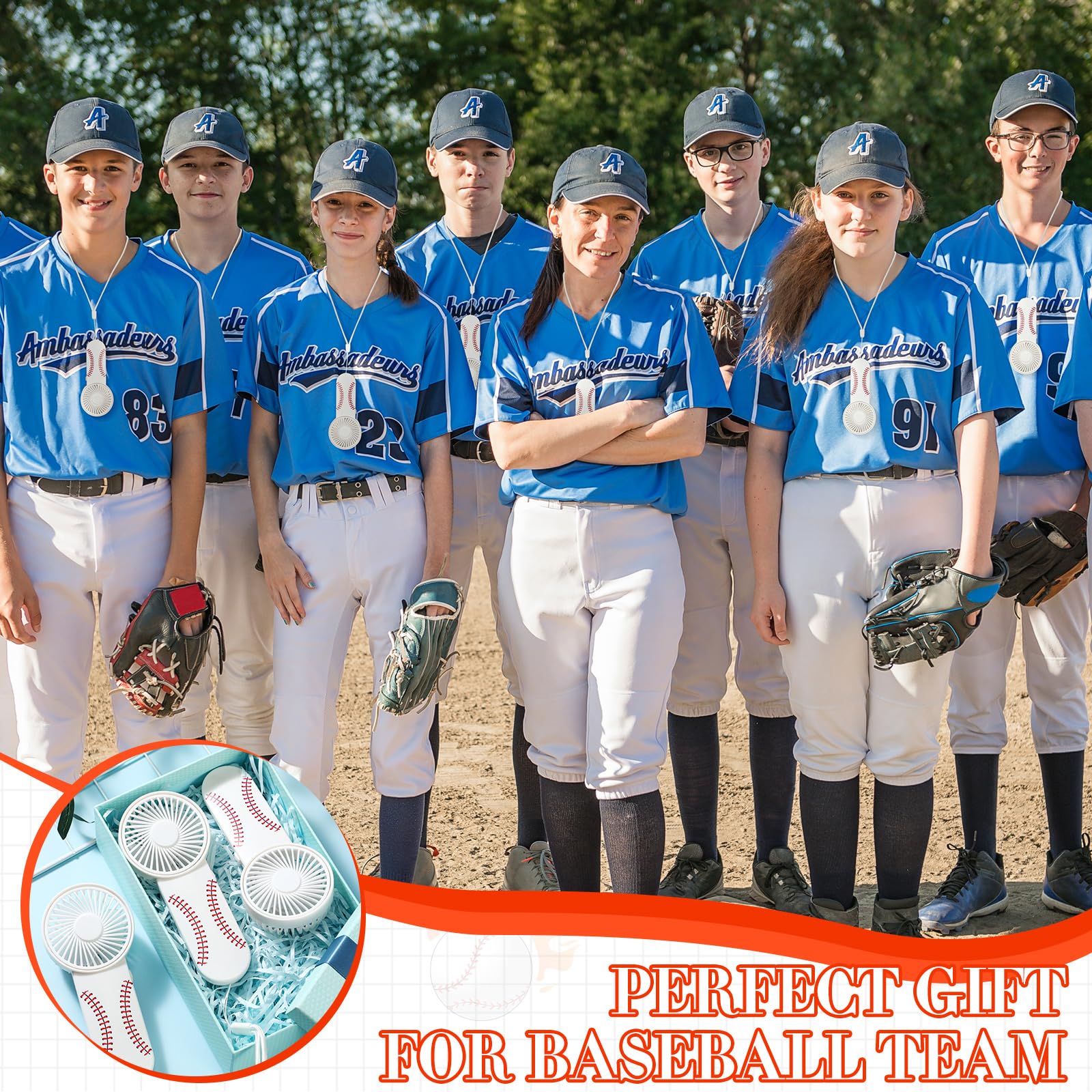 Honoson 12 Pcs Baseball Mini Portable Fan Bulk Small Personal Handheld Fan With Lanyard