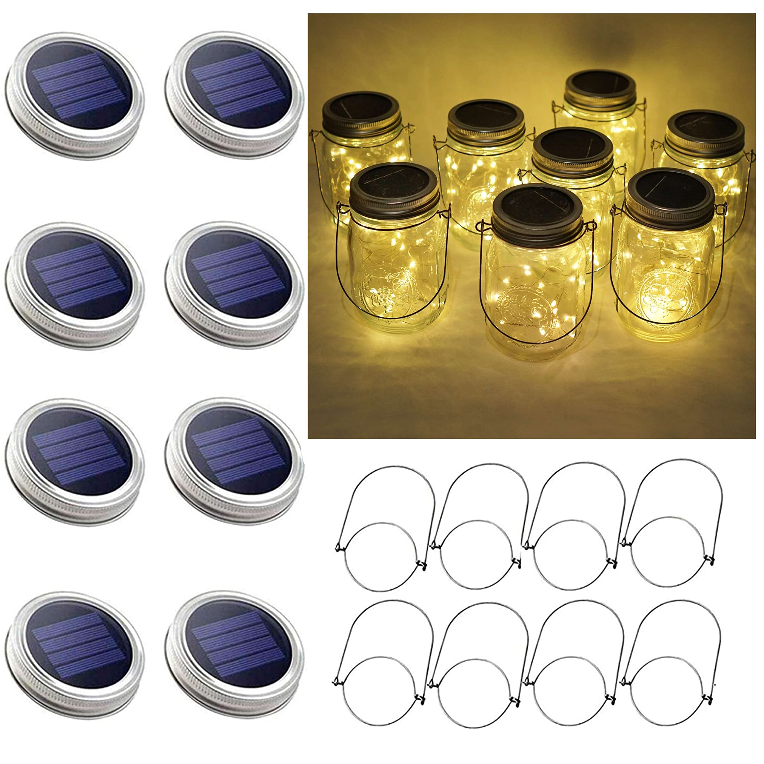 Cynzia 30Led Solar Mason Jar Lights, 8 Pack Jar Lid String Lights (No Jars), Waterproof Fairy Firefly Light For Garden, Patio, Outdoor, Yard, Lawn Decor(Warm White)