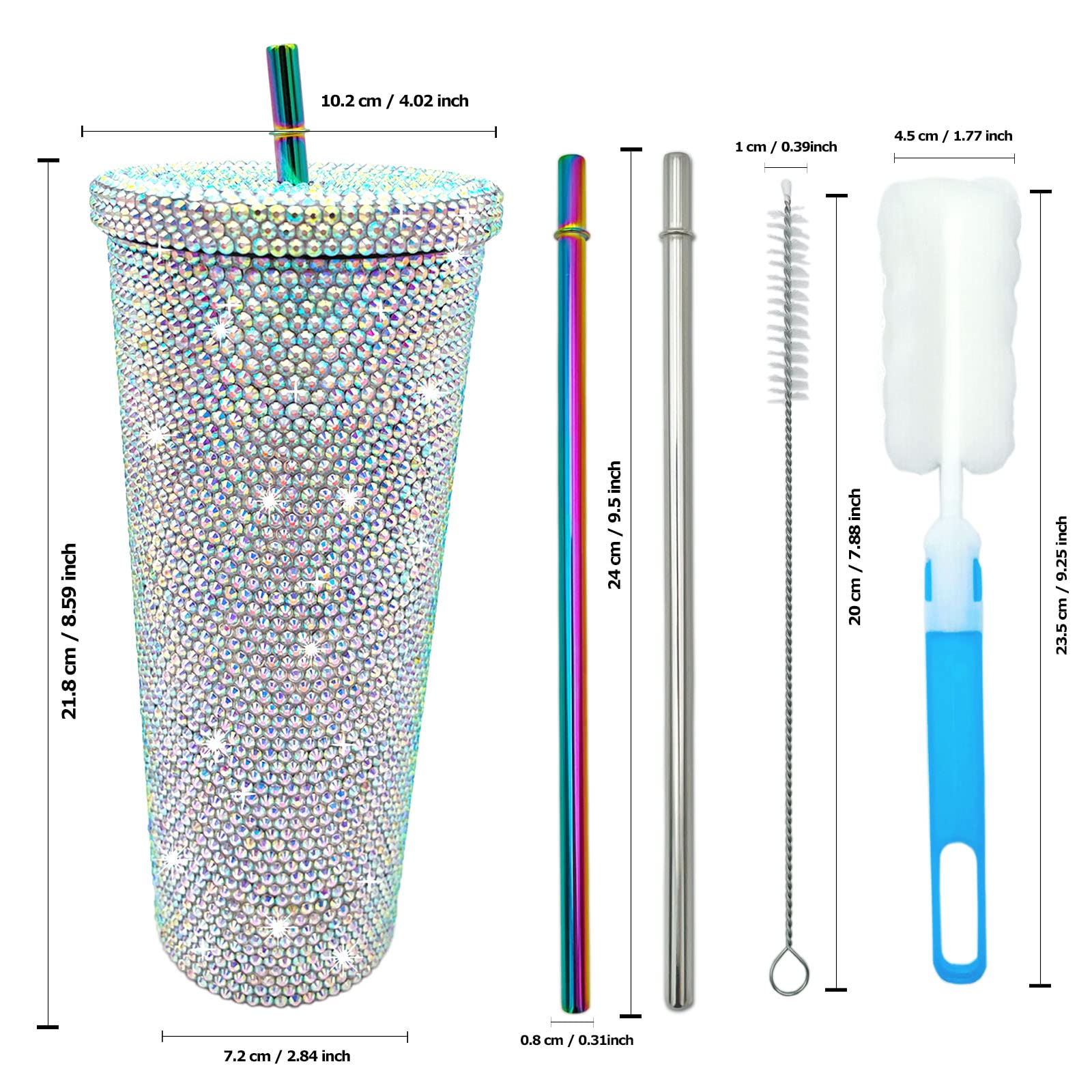 26Oz Bling Cup Diamond Studded Tumbler Glitter Water Bottle With Lid And Straws Stainless Steel