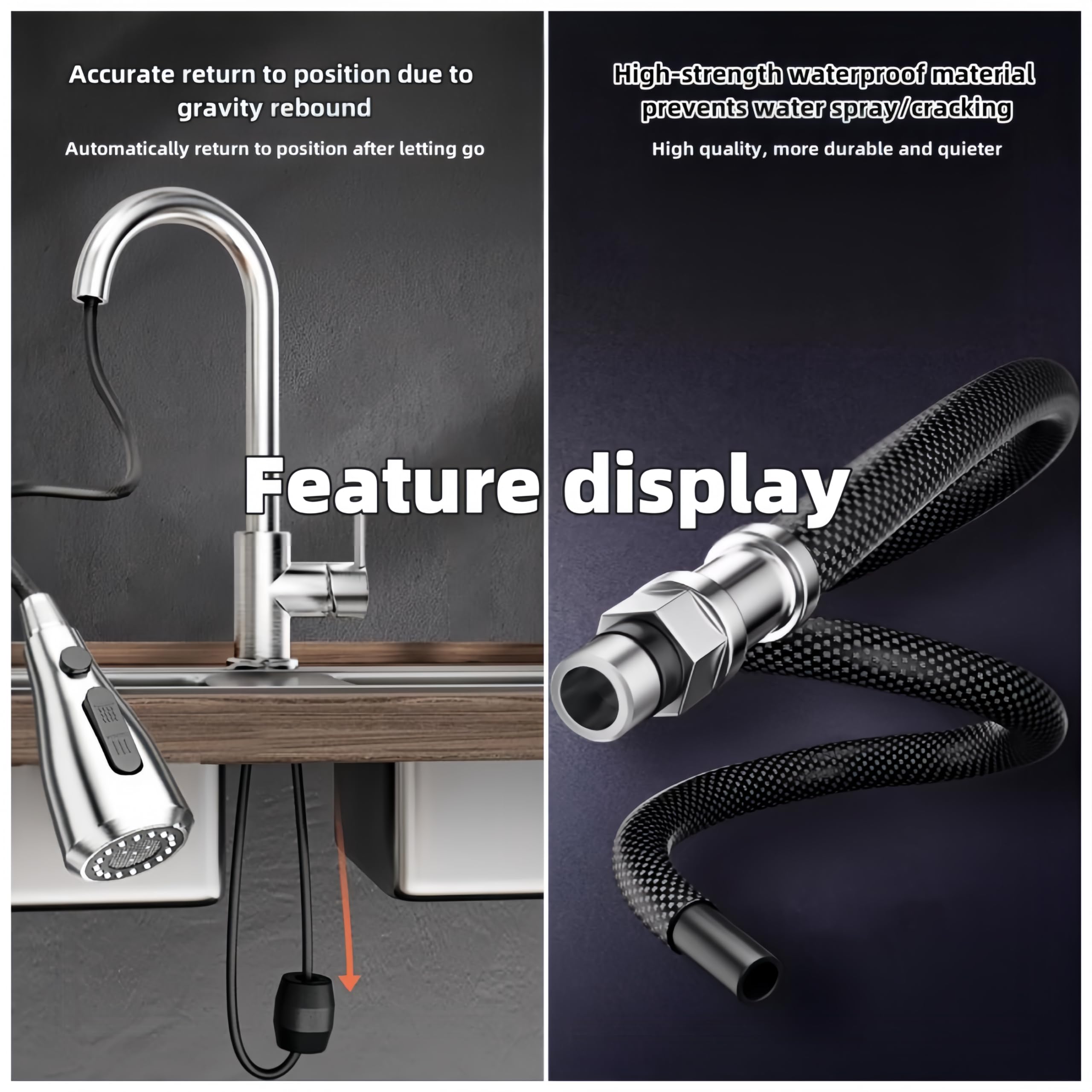 Cohpwu Kitchen Sink Faucet With Pull Down Sprayer Black (Silver)