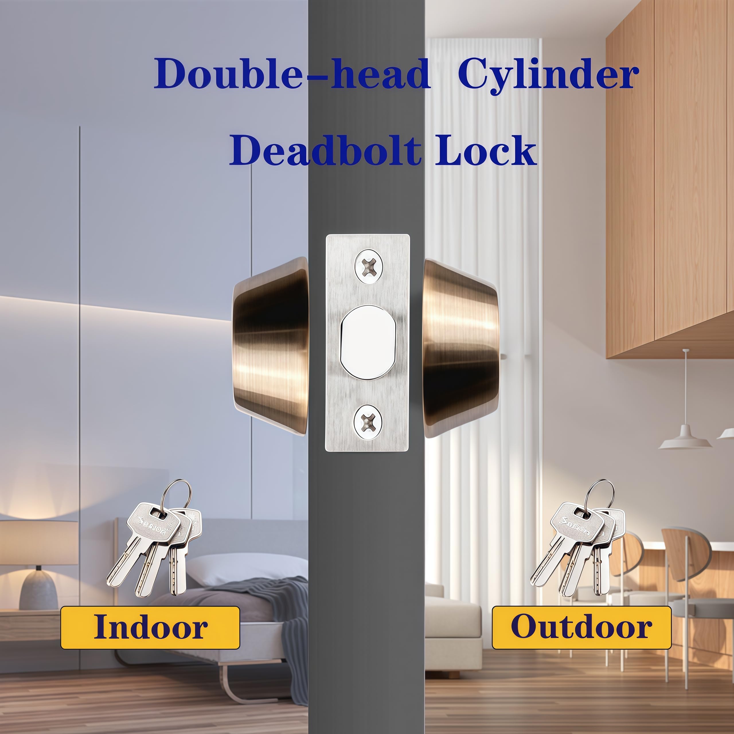 Eiqikayo Retro Red Double-Head Cylinder Deadbolt Lock- High Security Anti-Kick Door Lock, Easy To Install, Fits Standard Doors, For Home, Apartment And Office Security