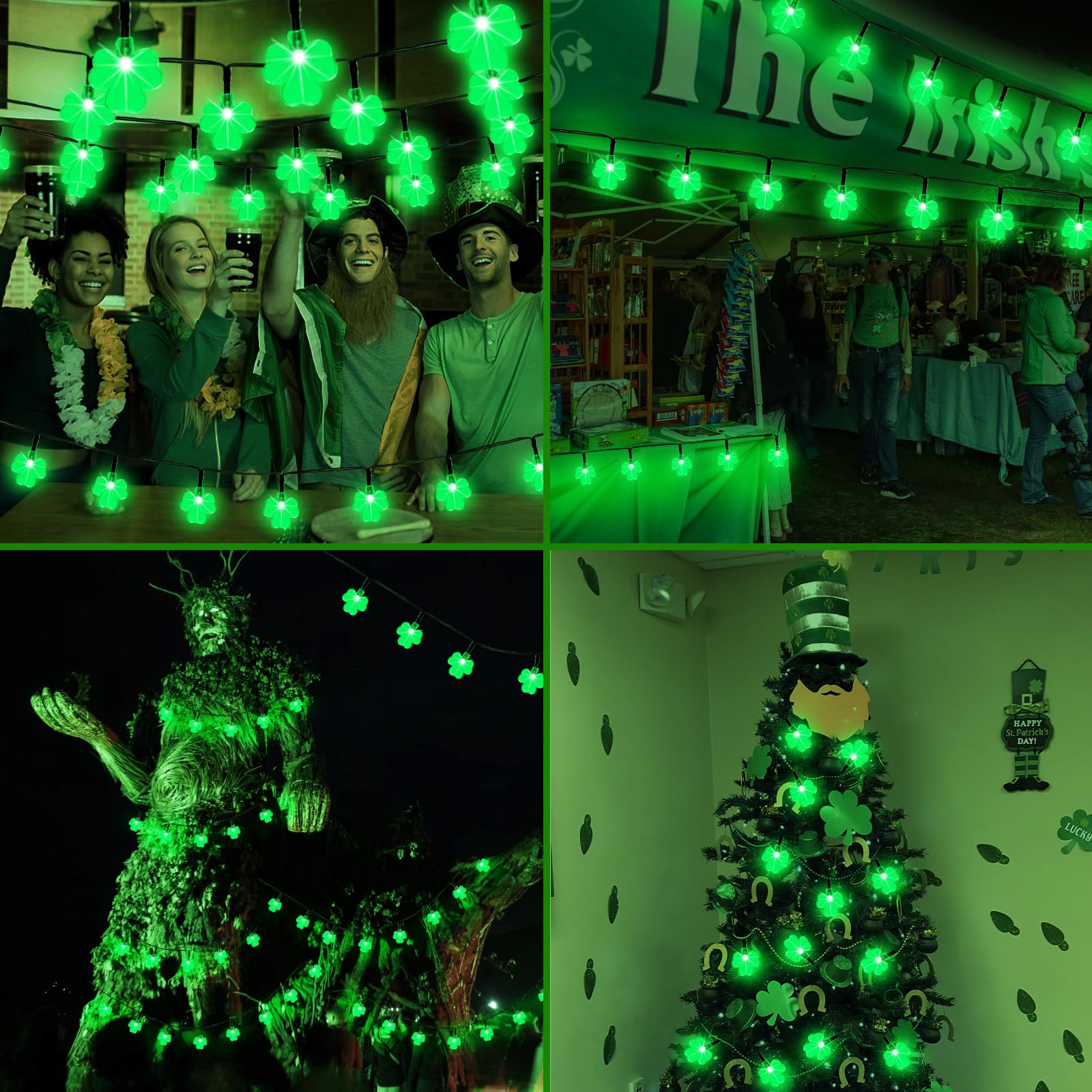 X-Giftkey St. Patrick'S Day Decor Solar Shamrock String Lights, 50Led Green, Outdoor, 19Ft