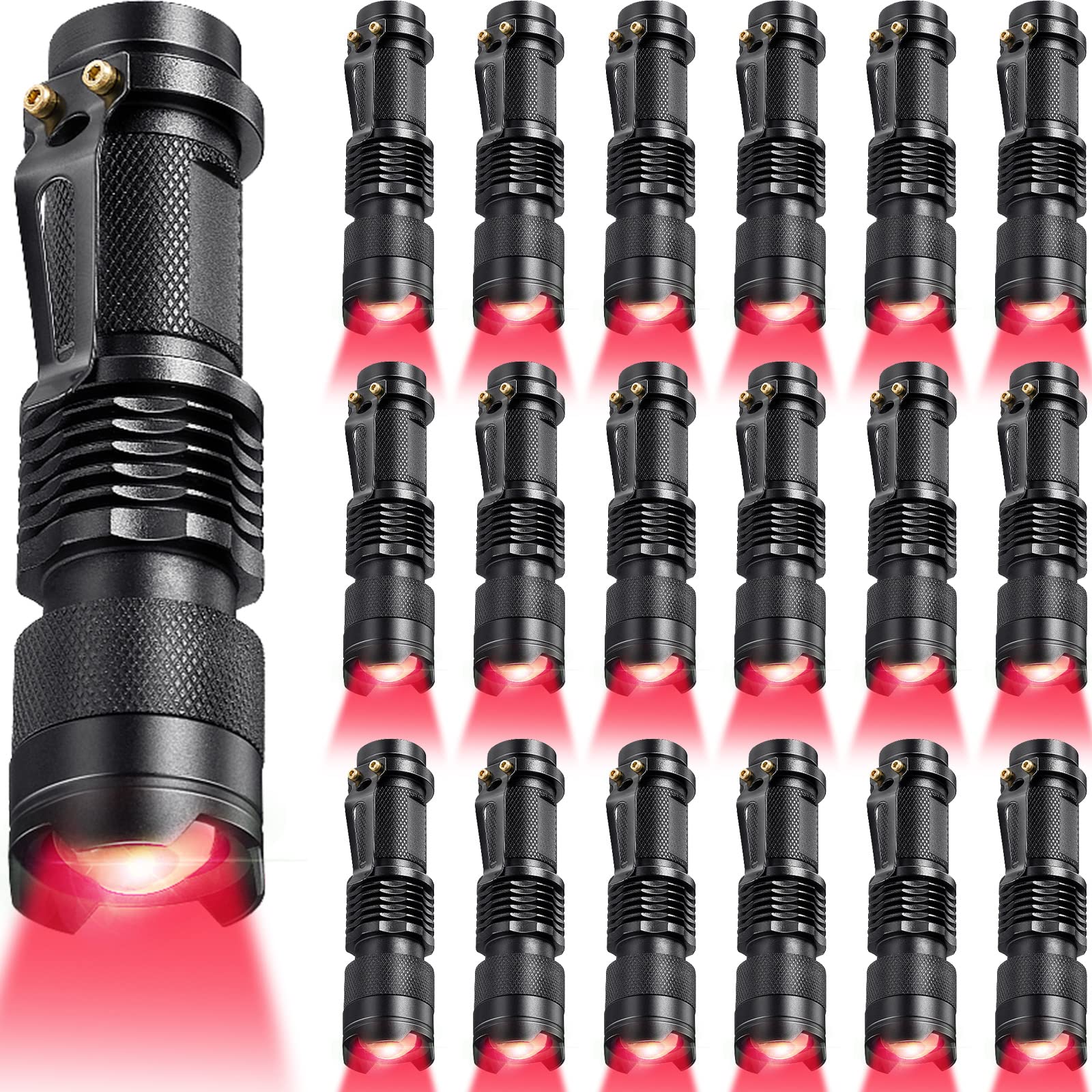 Yahenda 20 Pcs Red Flashlights Bulk Single Mode Red Led Flashlight Aa Battery Powered Dimmable Mini Torch Light Small Powerful Red Light Flashlight For Night Astronomy Stargazing Hunting, Animal Safe
