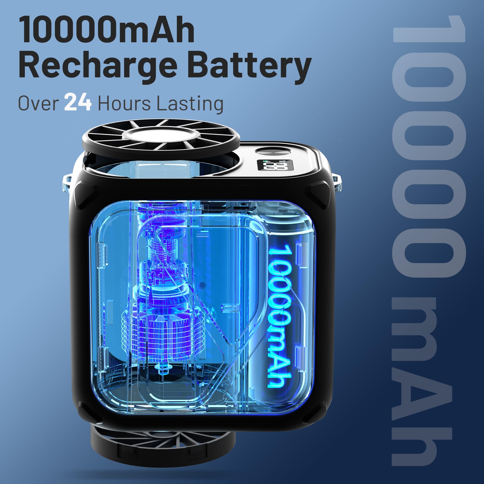 Portable Waist Fan Clip On, 10000Mah Rechargeable & Flashlight, Under Shirt Fan With 5 Speeds Hands