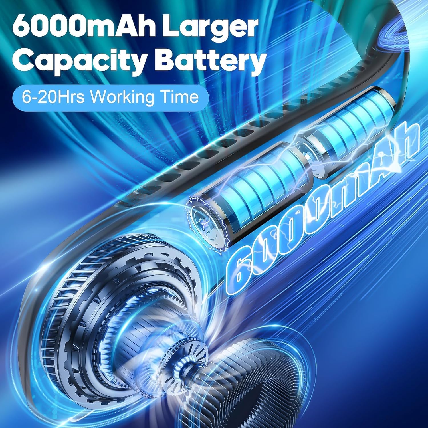 Kakashi 6000Mah Portable Neck Fan Rechargeable, Bladeless Operated Wearable Personal Fan