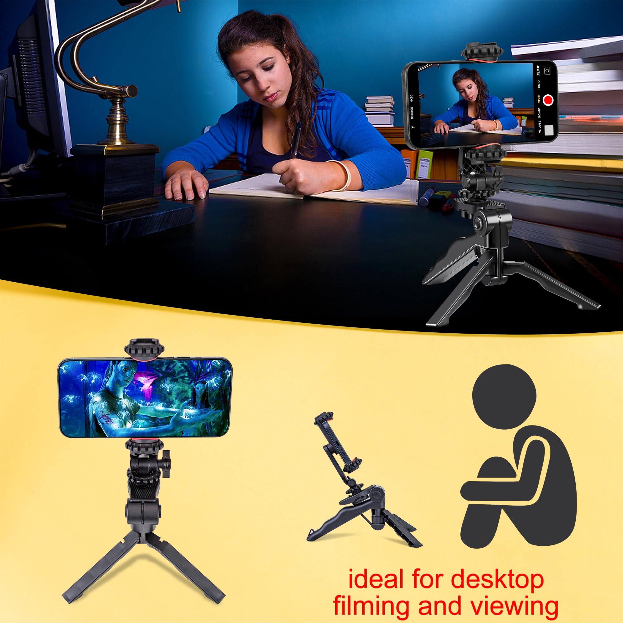 Zeadio Mini Smartphone Tripod Grip, Desktop Tabletop Stabilizer Tripod With Phone Holder For All Smartphones