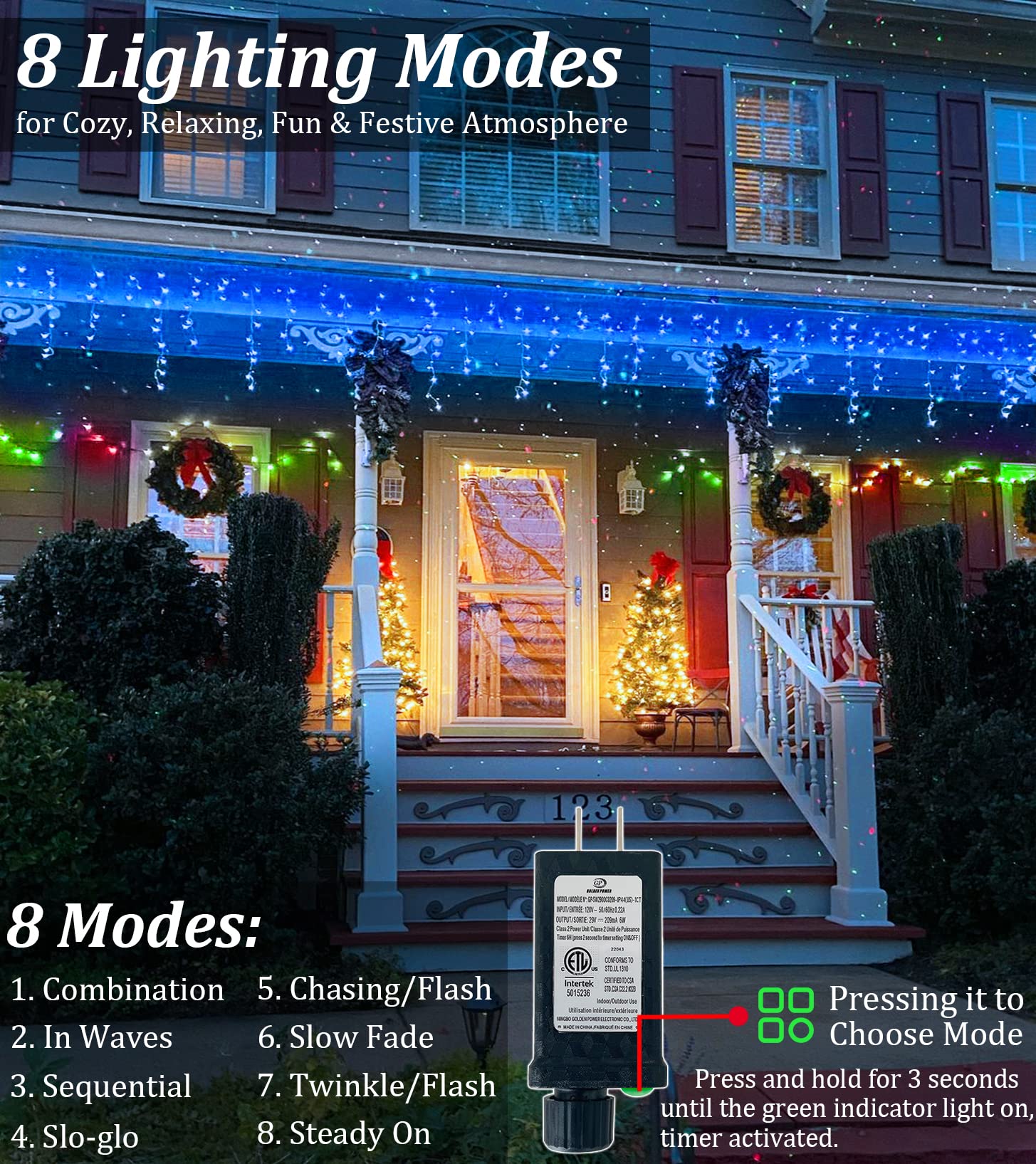 Bpazvuh 66Ft Outdoor Led String Lights, 8 Modes With Timer Memory, 611 Leds On 141 Drops, Waterproof For Holidays, Weddings, Parties (Blue)