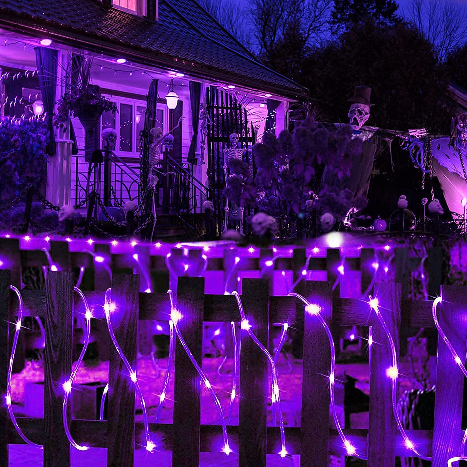 Jmexsuss 8 Modes Solar Powered Light Rope,39.4 Ft 120 Led Outdoor Solar Rope Lights,Waterproof Solar Purple Halloween Lights Rope For Garden,Fence, Yard, Party,Halloween, Christmas Tree Decor(Purple)