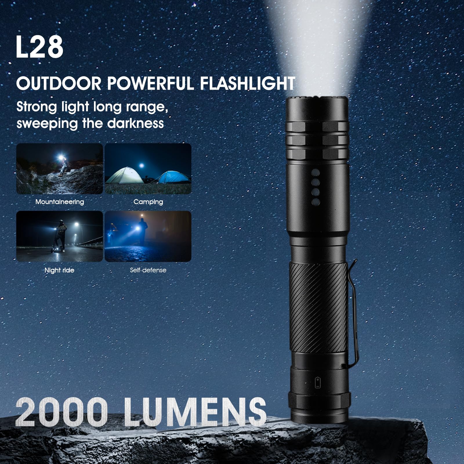 Zti Rechargeable Flashlights 2000 Lumen, 5 Light Modes, Usb-C Rechargeable Pocket Flashlight, Compact For Home, Emergency