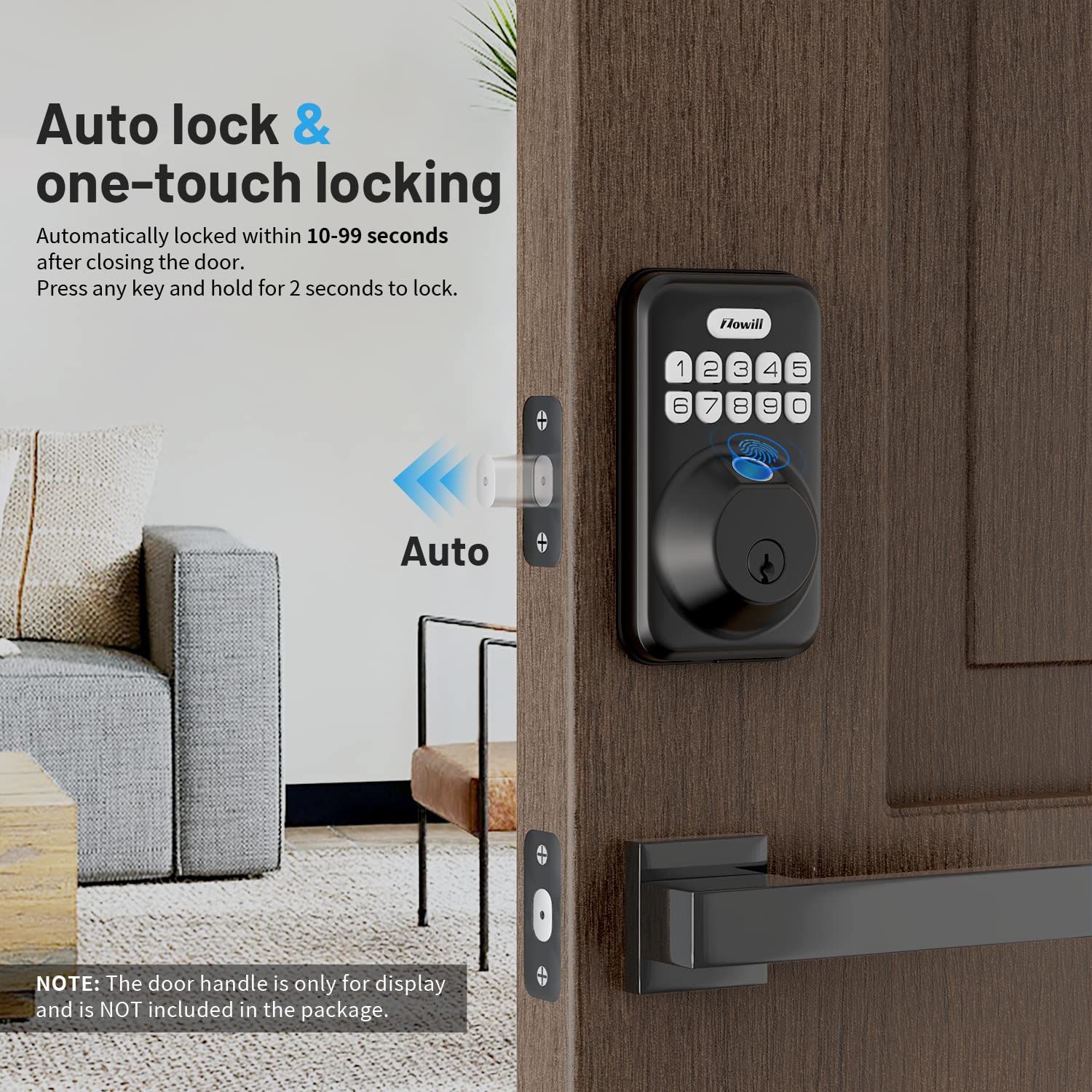 Zowill Fingerprint Door Lock, Keyless Entry Lock Keypad Deadbolt With 20 Biometric Fingerprints, User Codes, Auto Anti-Peeping Password, Ip54 Waterproof, Easy Installation Smart