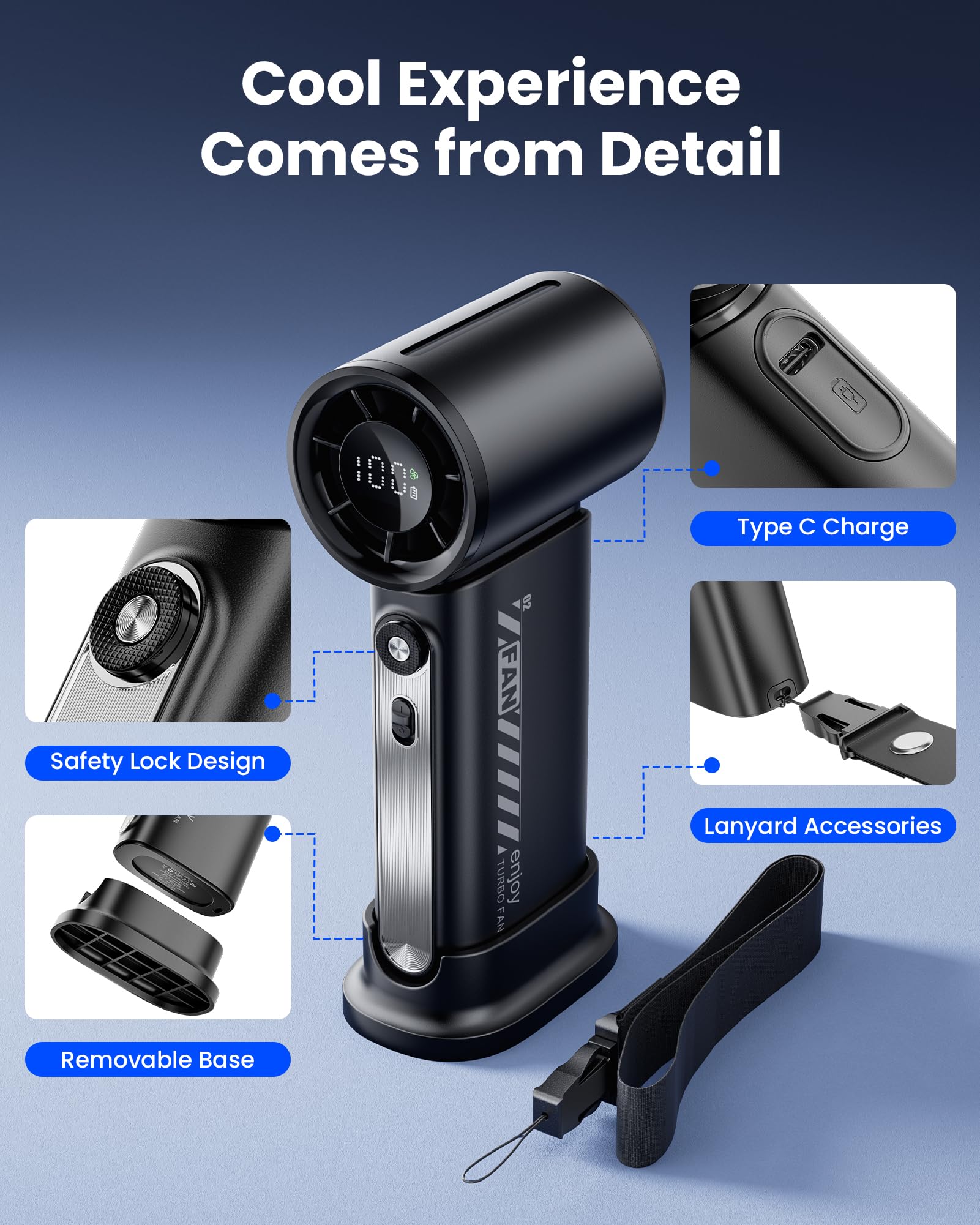 Koonie 19000 Rpm High Speed Portable Handheld Fan,100 Speeds Mini Turbo Fan, 3600Mah, 12H Max