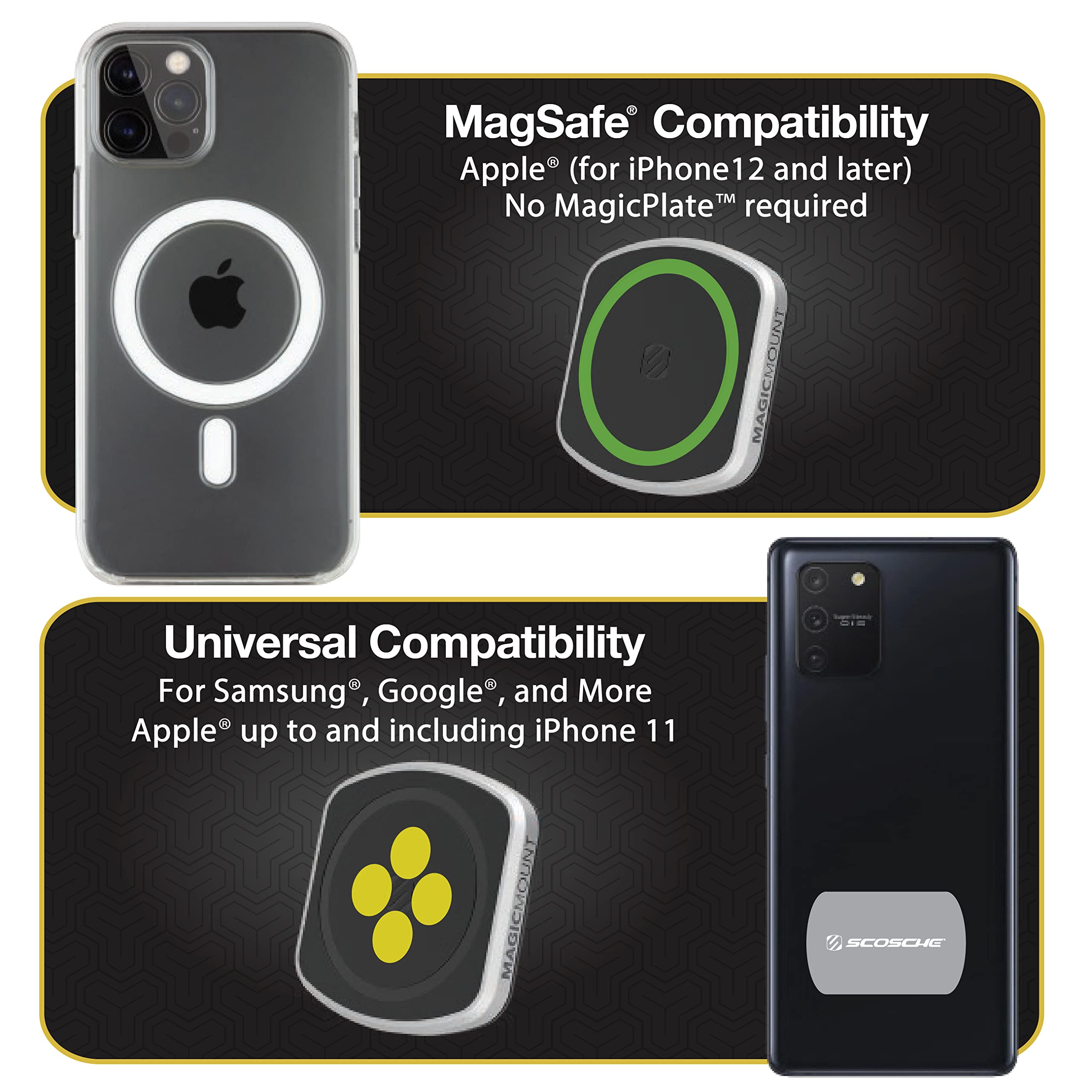 Scosche Mp2Fm-Xces0 Magicmount Pro2 Universal Flush Magnetic Cell Phone Car Mount Kit Compatible With Magsafe, Iphones, Galaxy, Pixel & All Smartphones