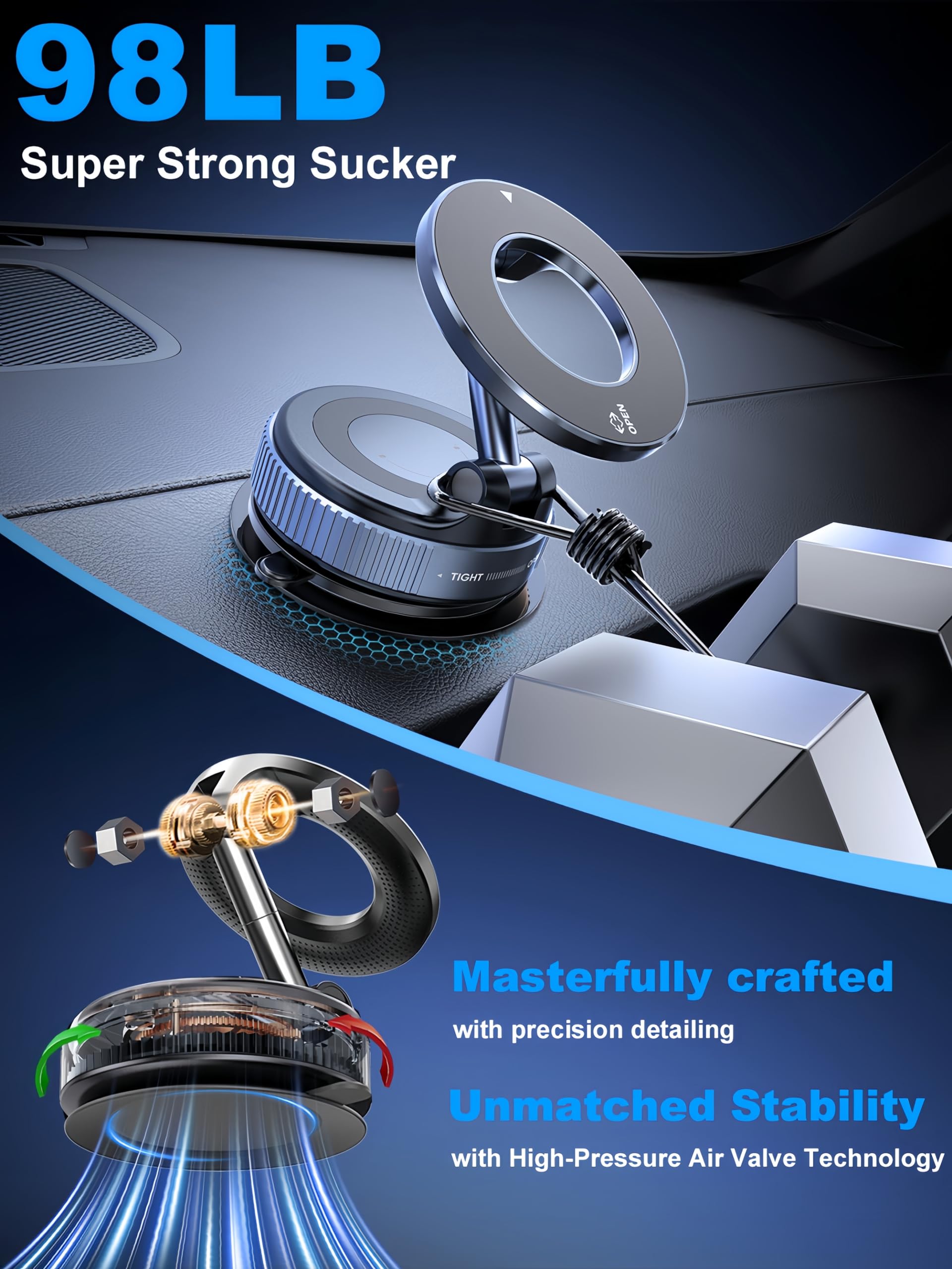 Snanlen  360° Vacuum Magnetic Phone Holder, Magnetic Car Phone Mount, Hands- Suction Cup Phone Holder For Car/Gym/Mirror/Shower, Car Mount Compatible With Iphone 16 Pro Max/Android