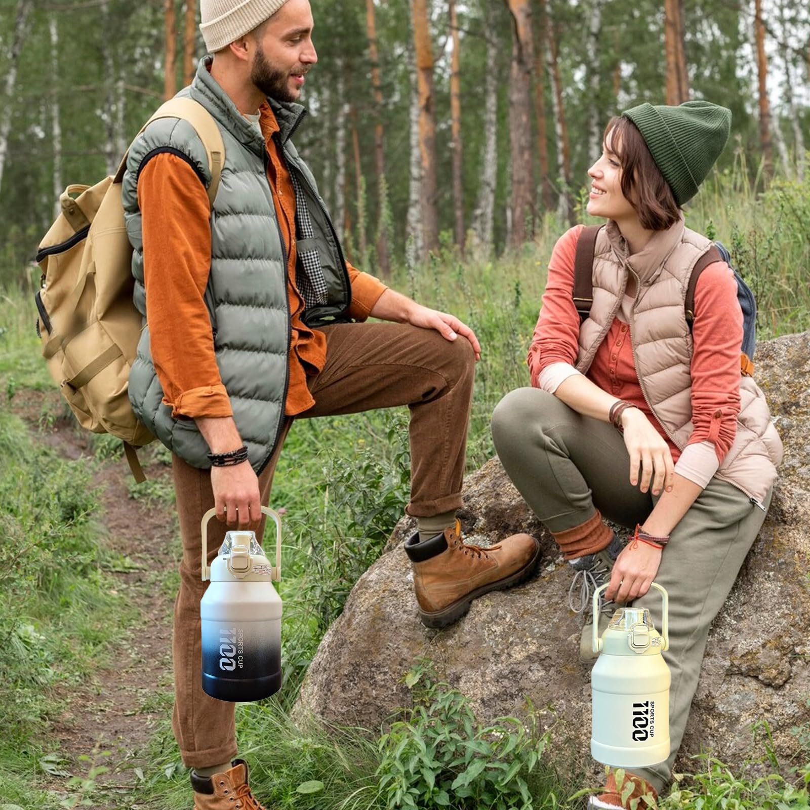 37Oz Insulation Stainless Steel Water Bottle, Leakproof Travel Thermo Mug