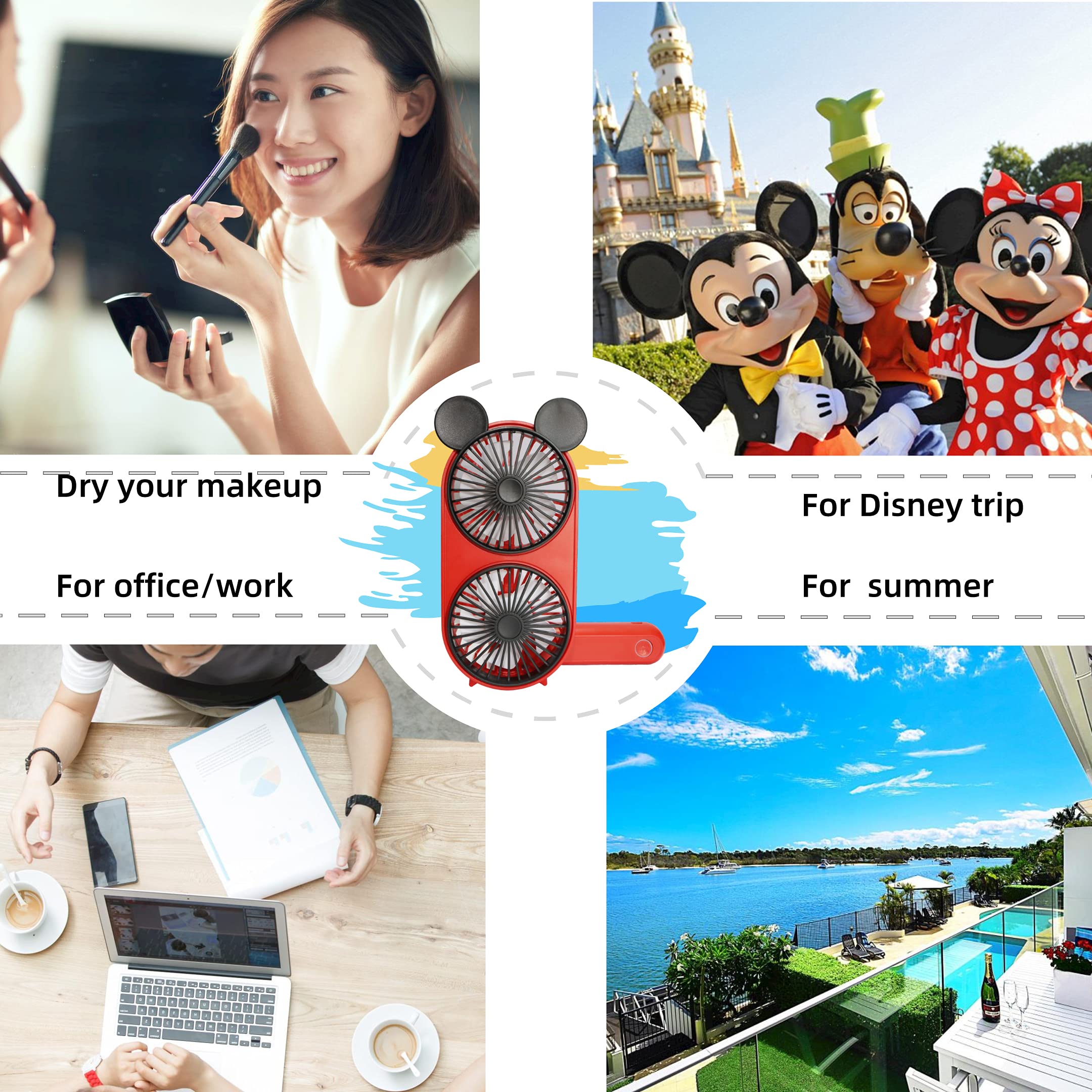 Lacovia Decolife Cute Mouse Foldable Portable Rechargeable Handheld Mini Fan, With Dual Turbo