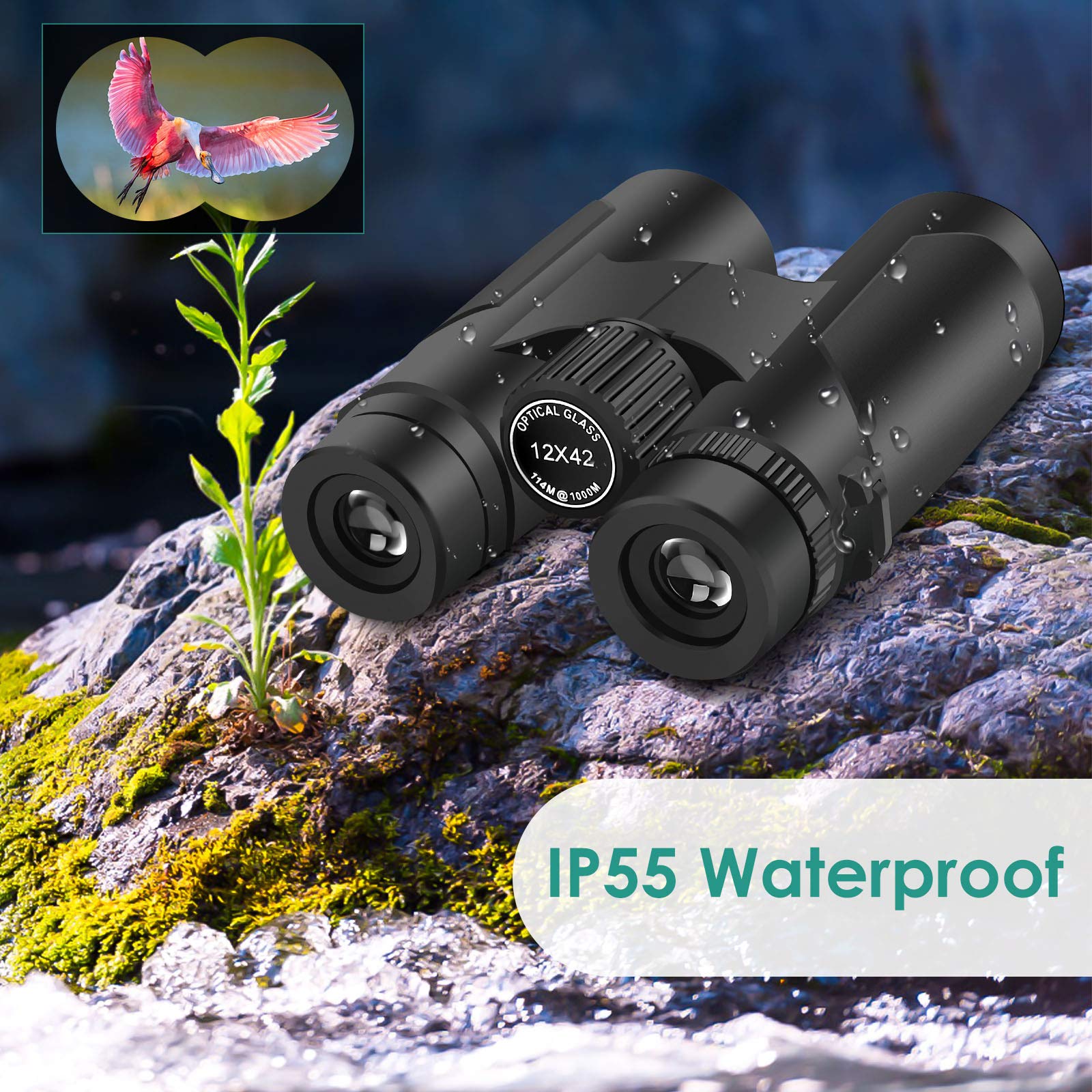 Tdt 12X42 Binoculars For Adults, Lightweight Compact Binoculars For Bird Watching,Super Sharp And Clear,Large View,Easy Adjust And Focus,Included Carrying Bag And Neck Strap
