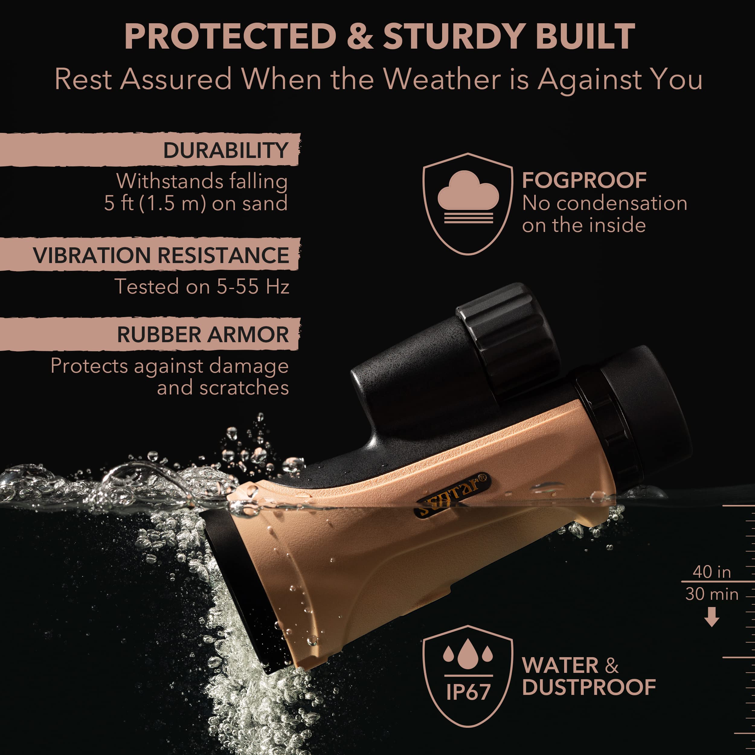 Scotar 12X50 Monocular Telescope - Fmc Fogproof, Ip67 Waterproof Hand Held Telescope - Bak4 Phase And Dielectric Coated Prism - Adventure Accessories Set: Bag, Smartphone Adapter, Mini Tripod