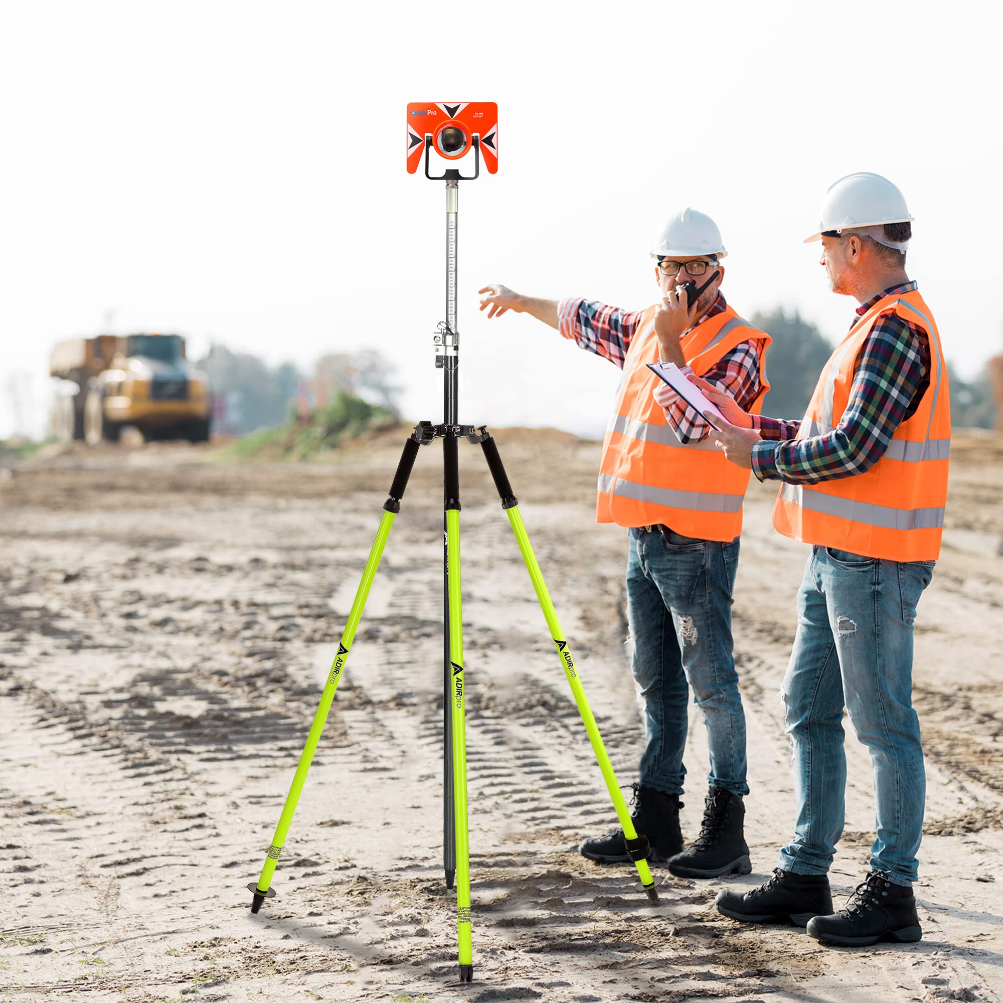 Adirpro Prism Pole Tripod – Aluminum Range Pole Tripod – Use For Survey Pole, Rover Rod, Gps Pole – Gnss Rtk Rod Stand - Survey Equipment For Total Station Surveying (Fluorescent Green)