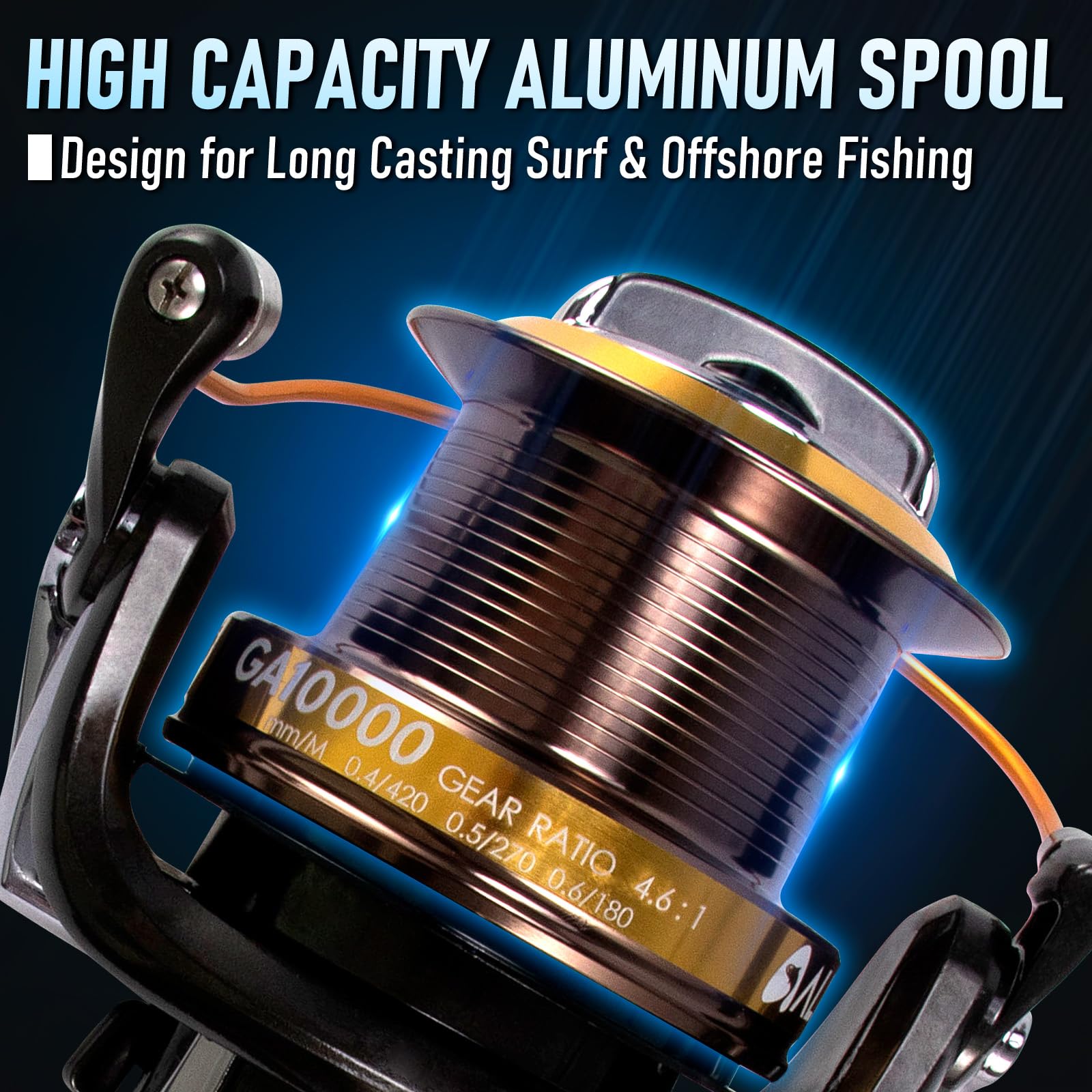 Alwonder Saltwater Spinning Reel 10000/11000 Surf Fishing Reel Graphite 11+1 Stainless Steel Bbs 31Lb Max Drag Heavy Duty Surf Casting Sea Offshore Catfish Long Cast Reel