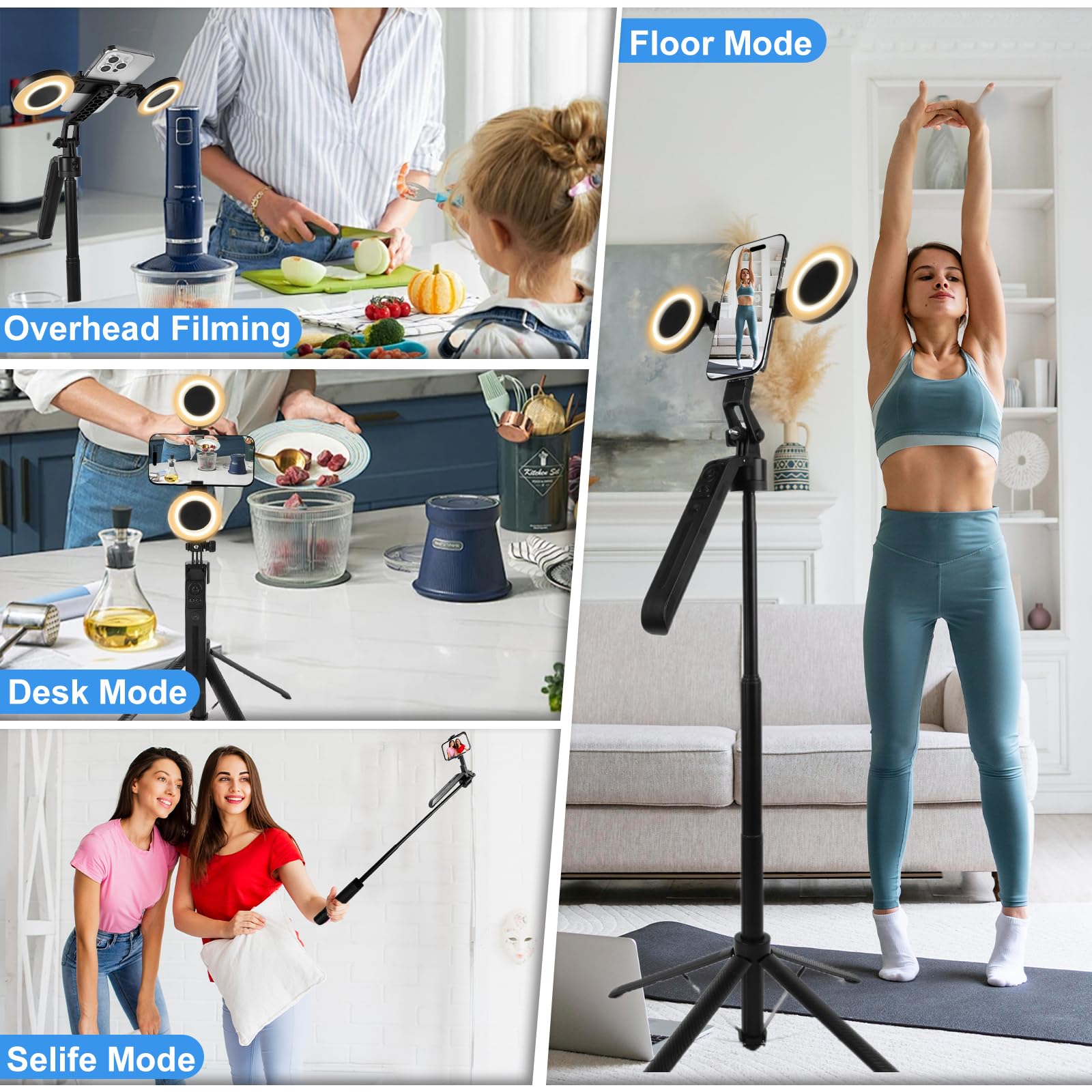 Bizisofon 70.9" Auto Face Tracking Tripod 360° Rotation With Stand & Light, Phone Camera Holder Stand With Remote & Gesture Control, Extendable Selfie Stick For Gopro/Travel/Vlog/Video/Tiktok/Live Streaming