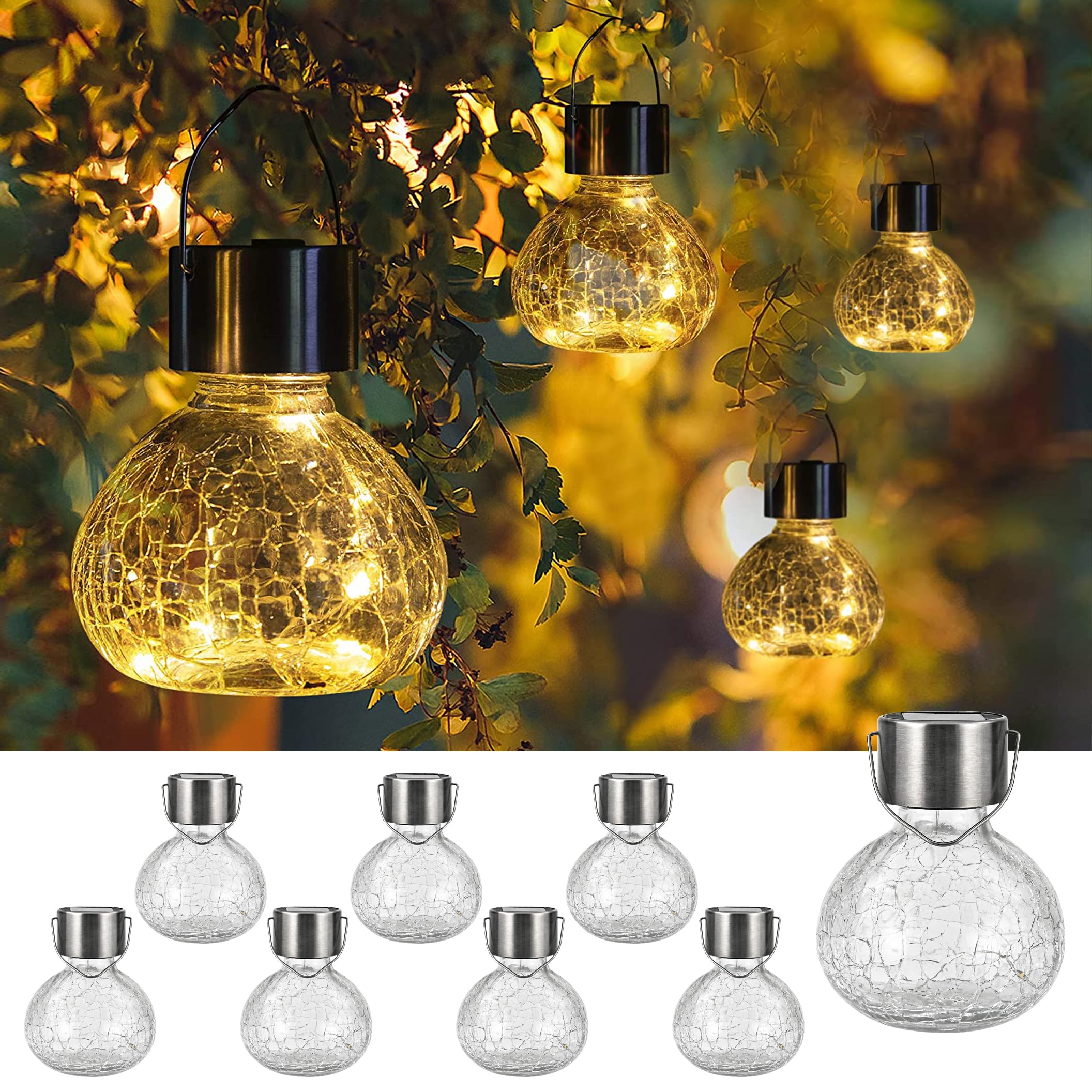 Gigalumi Hanging Solar Lanterns, 8 Pack Solar Christmas Decoration, Outdoor Waterproof Garden Decor For Lawn, Yard, Tree (Warm White)