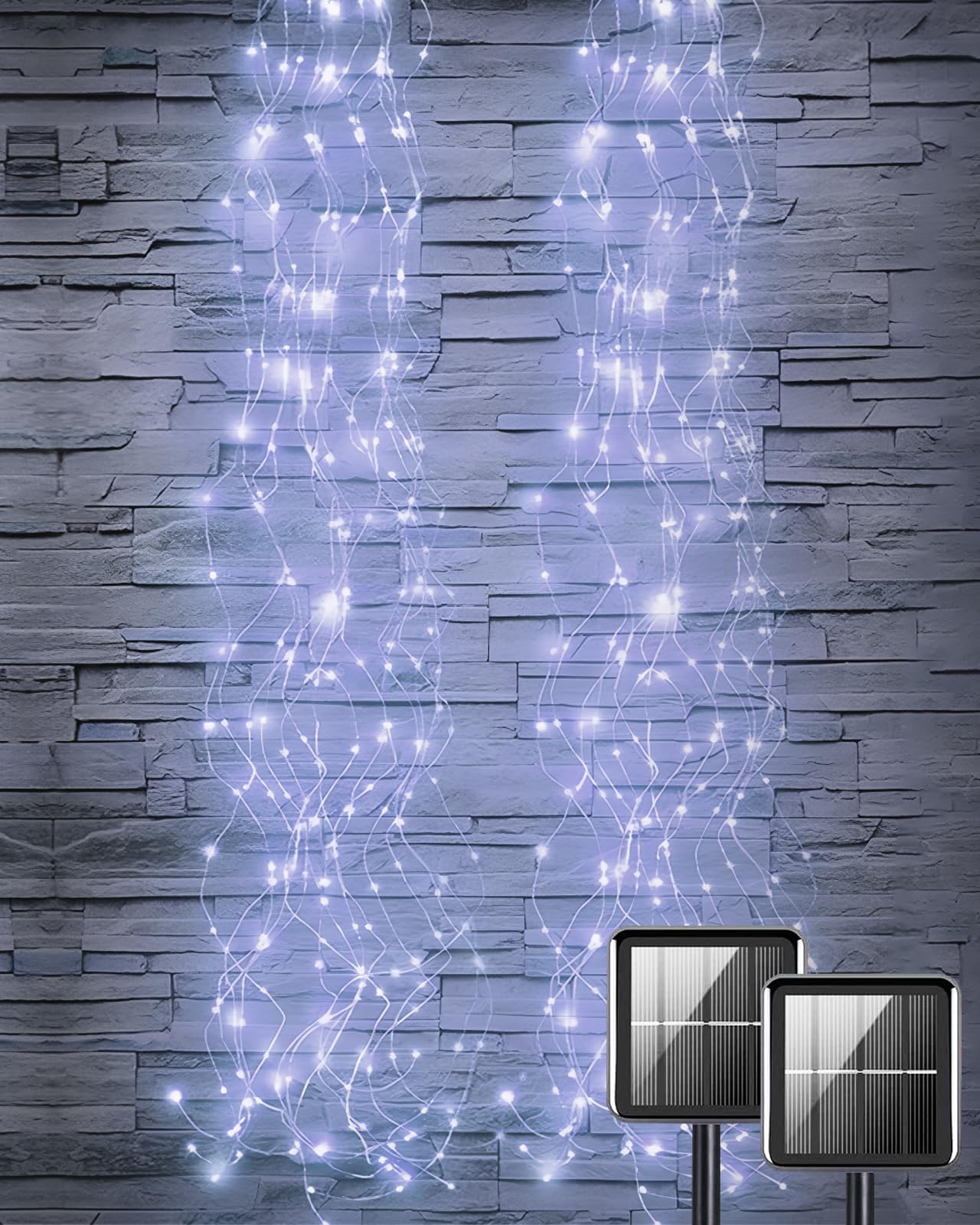 Chu&White Outdoor Solar Fairy Lights - 2 Pack 250 Led Waterproof String Lights For Outside Garden Decor, Watering Can & Waterfall Style, White, Patio Lighting