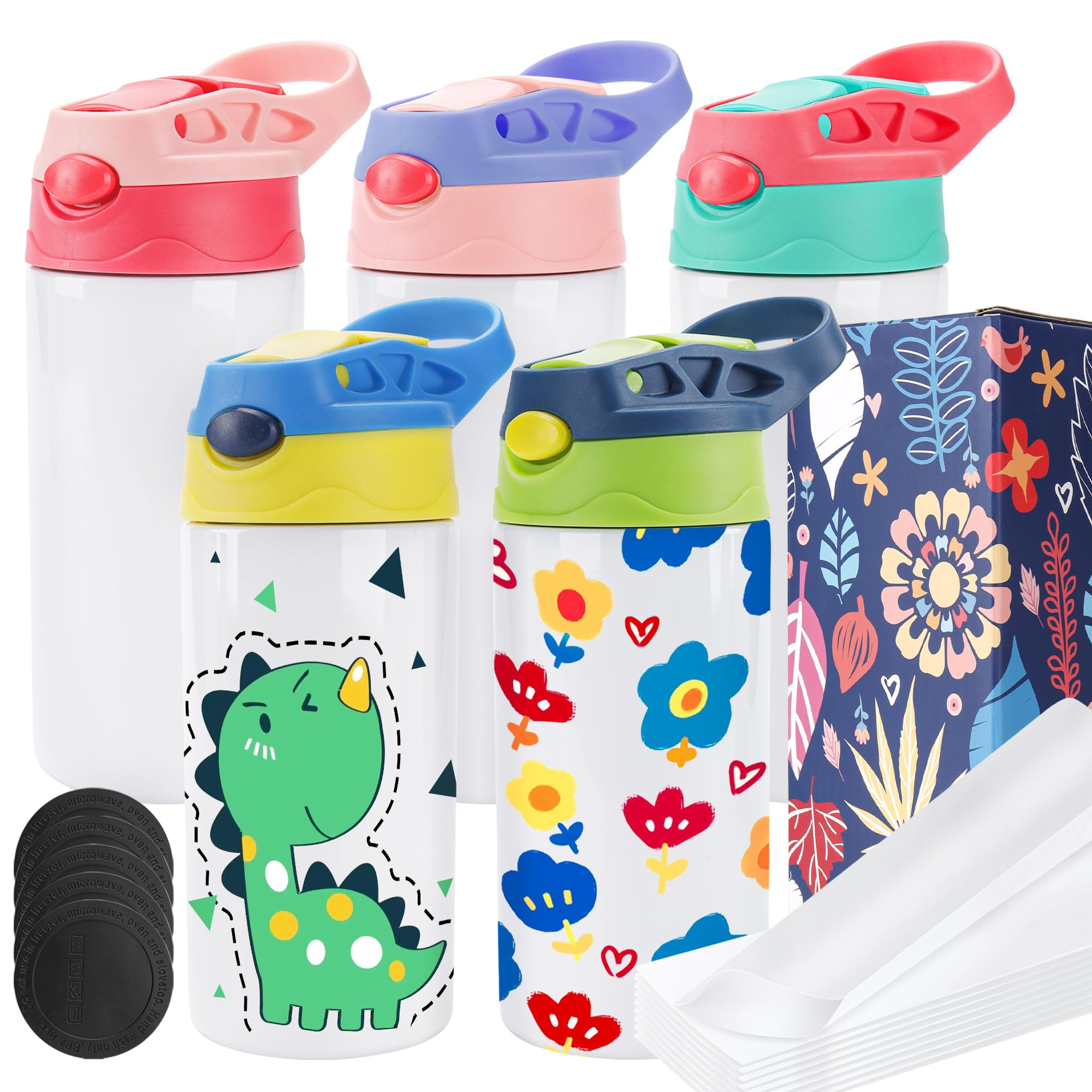 Joyclub 5 Pack Kids Sublimation Tumbler With Lid And Straw 12 Oz Kids Sublimation Water Bottles