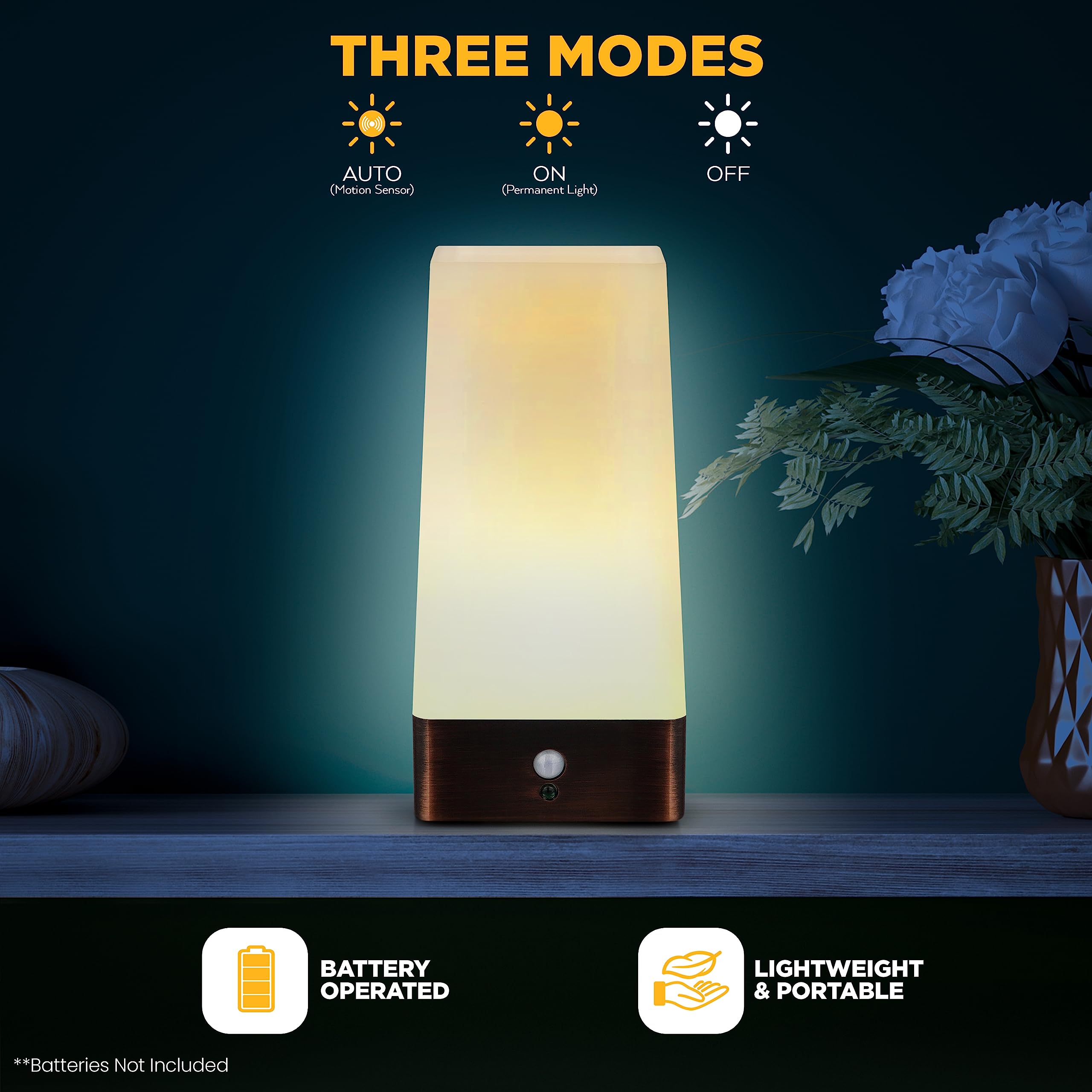 The Glowhouse Premium Style Pir Motion Sensor Led Night Light Table Lamp (Square)