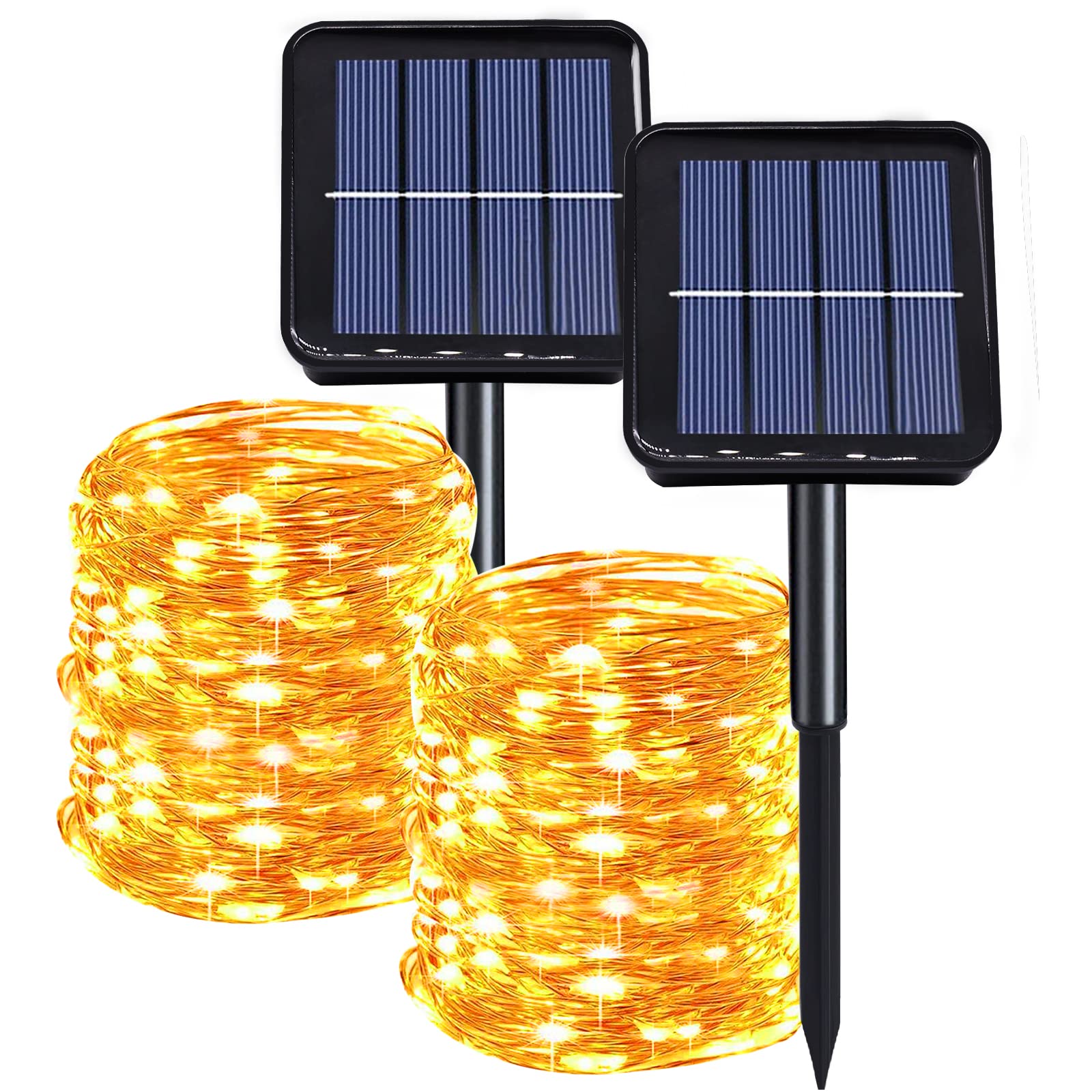 Angmln Solar String Lights Outdoor, 39.4 Ft 100 Led Outdoor Waterproof Fairy Lights 8 Modes Copper Wire Lights