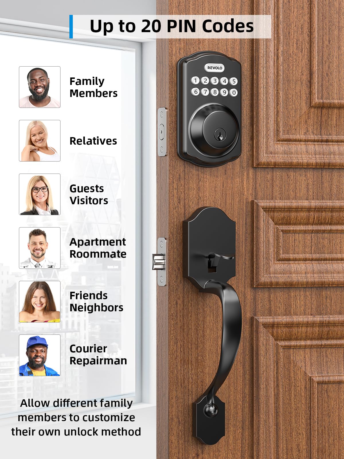 Revolo Re001 Electronic Keypad Deadbolt, Keyless Entry Door Lock, Smart Keyed Entry With Handle, Auto Lock, Front Door Handle Sets, Anti-Peeking Password, Matte Black