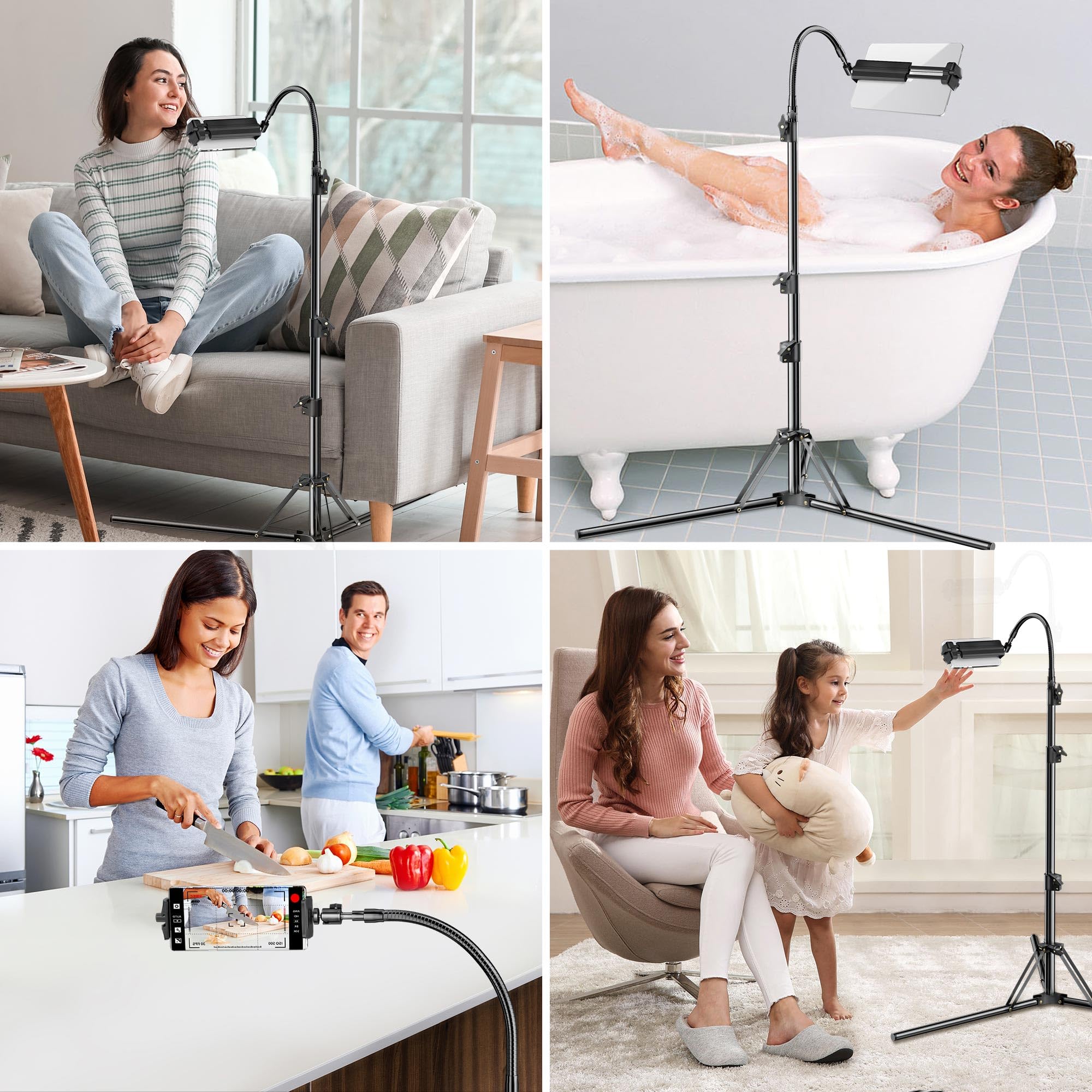 Yotilon Tall Flexible Phone Tripod With Adjustable Gooseneck, Remote For 4.9-12.9'' Cell Phone/Ipad - Recording/Watching/Cooking/Vlogging