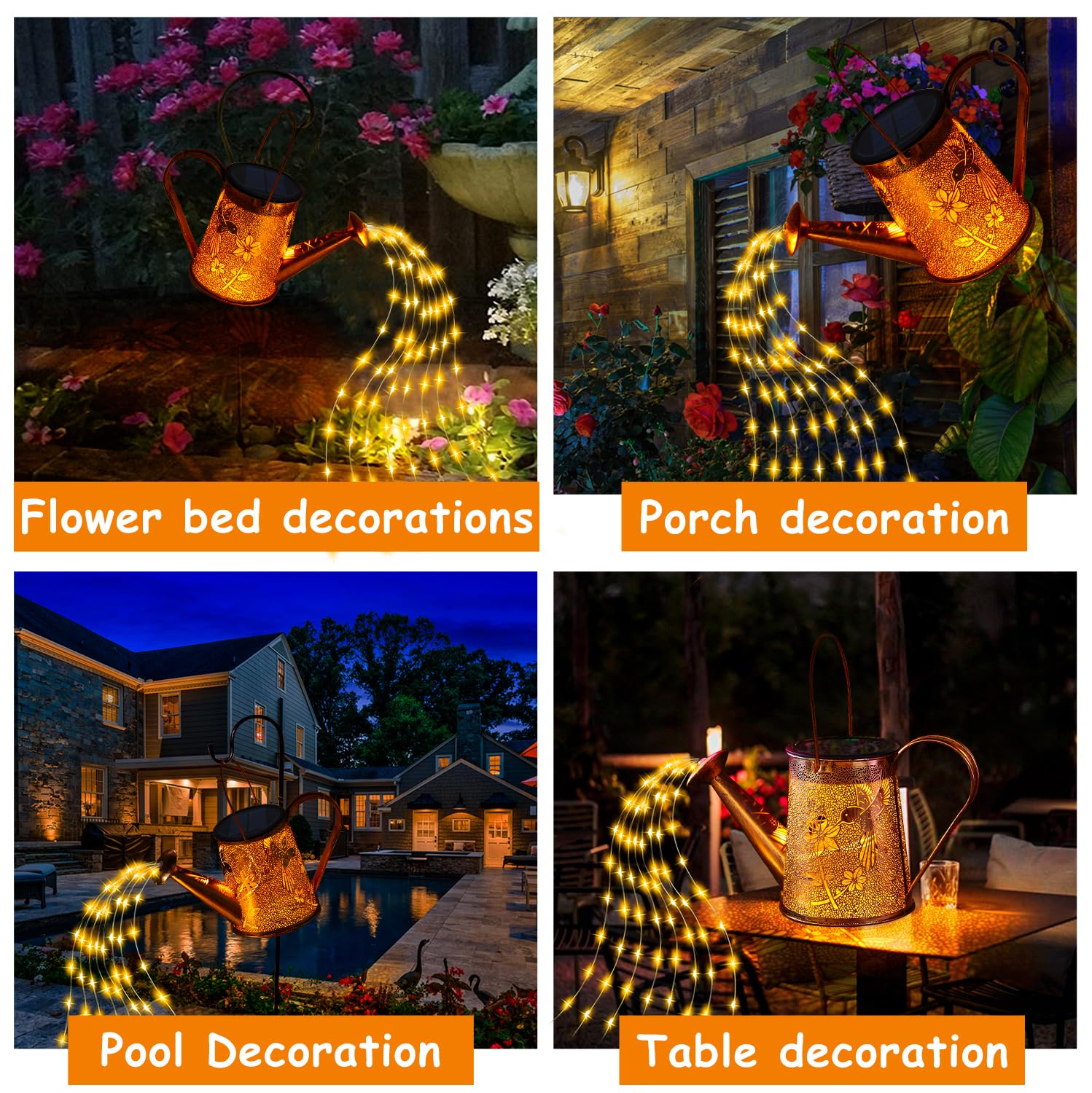 Yjfwal 2 Pack Solar Watering Can With Lights,Hummingbird Pattern+Copper Coin Pattern