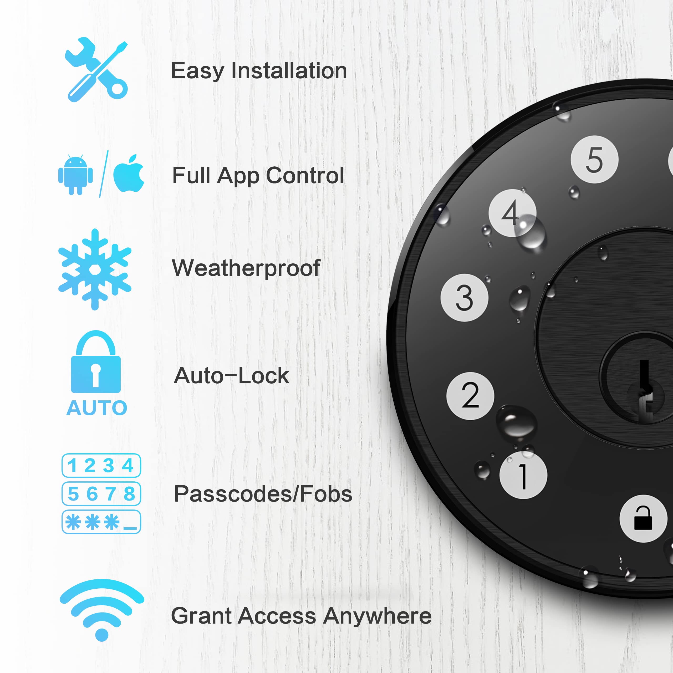 Sifely Keyless Deadbolt Smart Door Lock: Digital Keyless Entry Door Lock For Front Door, Code & Fob Access, App Control, Auto Lock, Easy To Install (Black)