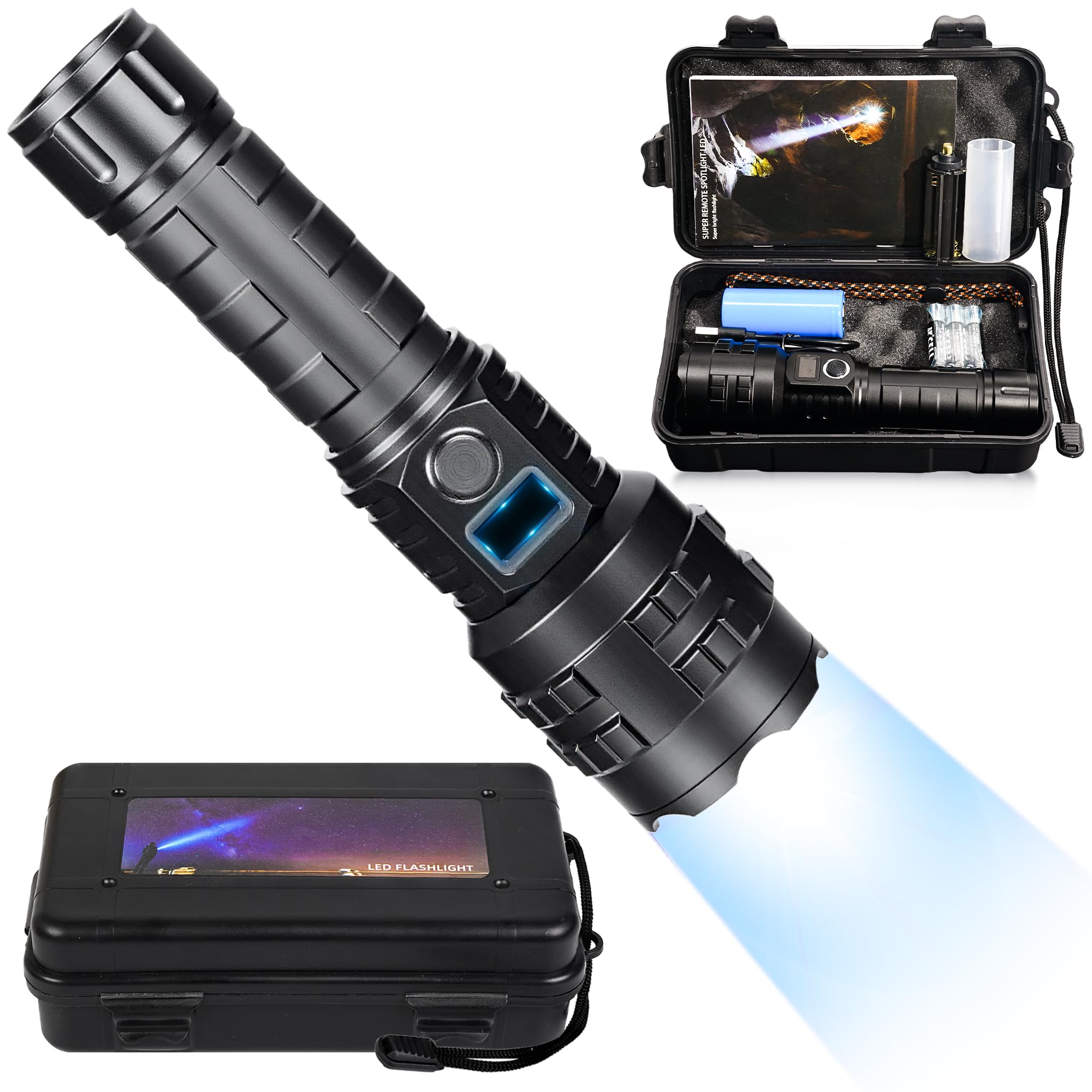 Hm Flashlights High Lumens Rechargeable, 1000000 Lumens Hight Lumens Super Bright Handheld Led Flash Light,Powerful Emergency Linternas, Waterproof, Long Lasting, For Hiking Camping