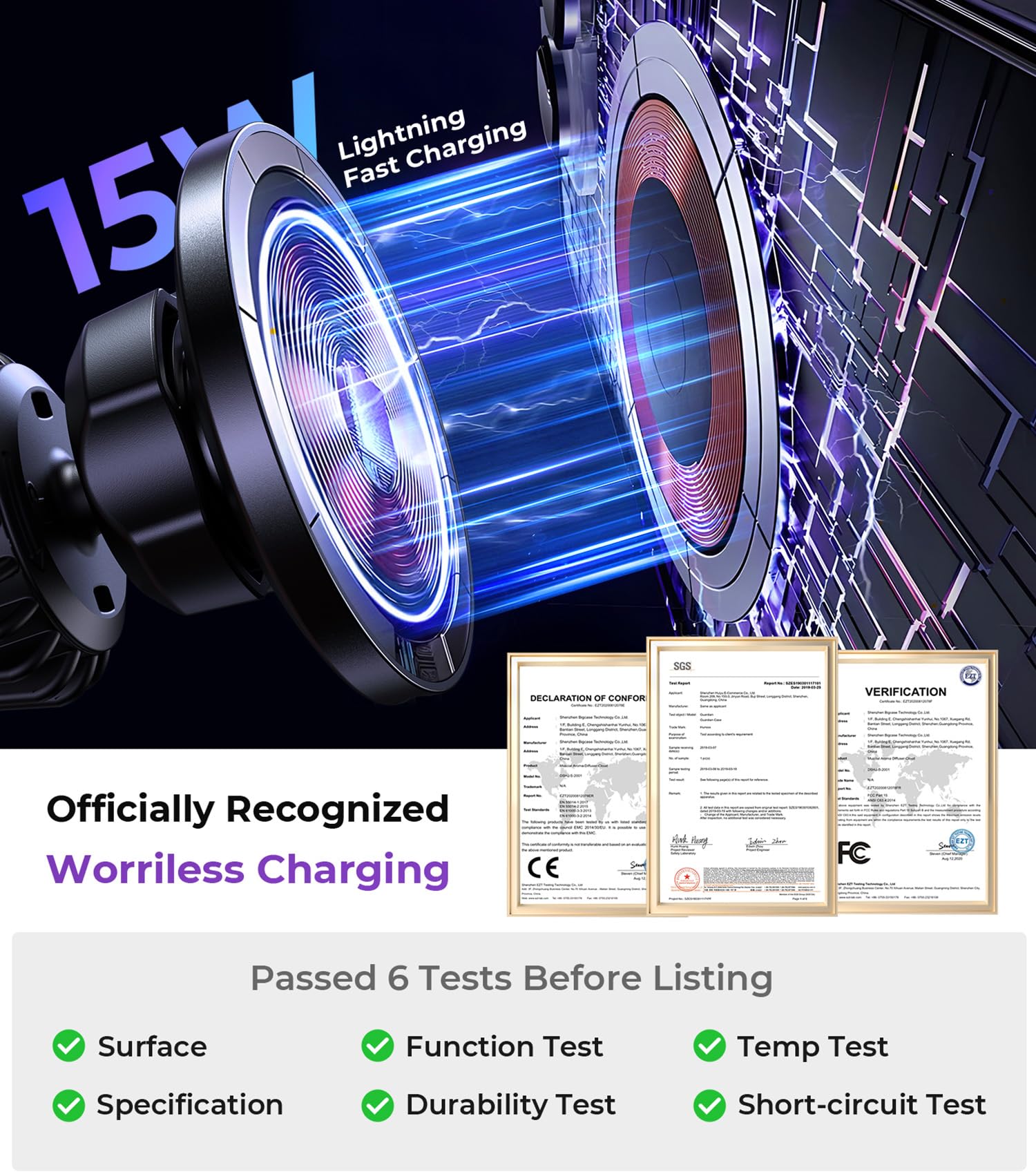 Aredan For Magsafe Car Mount Wireless Charger, 2-In-1 Dashboard And Air Vent Mount, Strong Adhesive, Heat Resistant, 360° Rotation, Magnetic Phone Holder For Your Car Accessories For Iphone 16/15 Pro Max