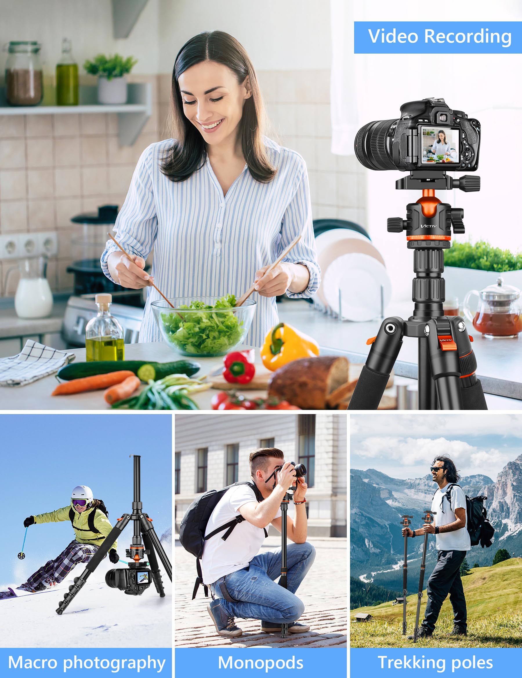 Victiv 78" Dslr Camera Tripod Monopod, Aluminum Compact Camera Stand Tripod Heavy Duty, Professional Photography Tripod For Travel, 360° Ball Head Tripod For Spotting Scope Telescope Binoculars
