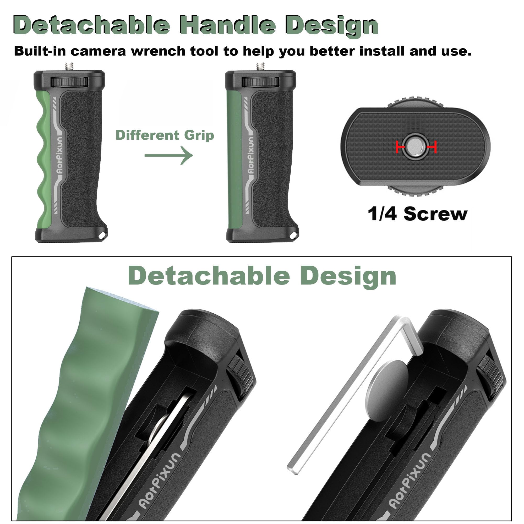 Aorpixun Profession Camera Handle Grip Ergonomic Universal Handheld Grip Stabilizer Compatible With 1/4'' Gopro Dsrl Digital Video Camera Camcorder