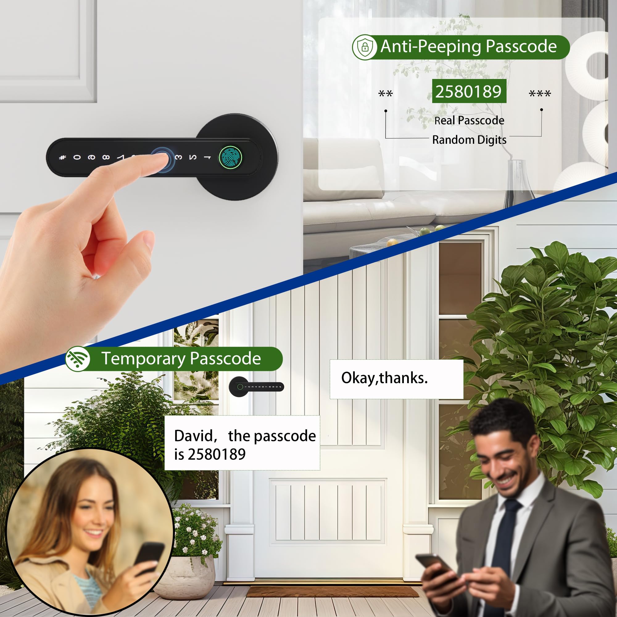 Chen Lclilichen Smart Electronic Fingerprint Door Lock, Keyless Entry With Handle, Codes, App, Ic Cards, Fingerprints, Keys, For Home Bedroom Apartment (Black)