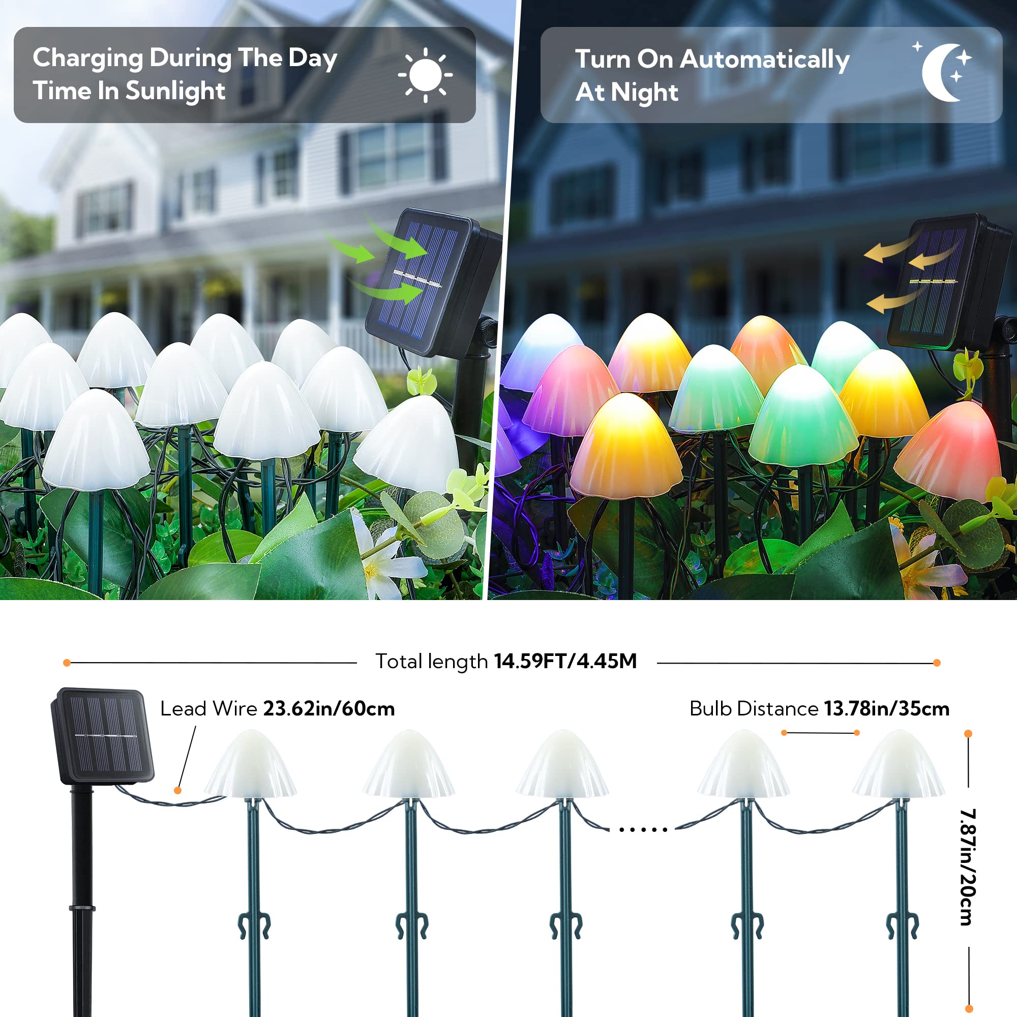 Pellimo Set Of 12Pcs Mushroom Solar Garden Lights,2 Modes 14.5Ft Solar Powered Mushroom Night String Lights Waterproof For Outdoor Pathway Garden Lawn Party Christmas Decor (Multicolor)