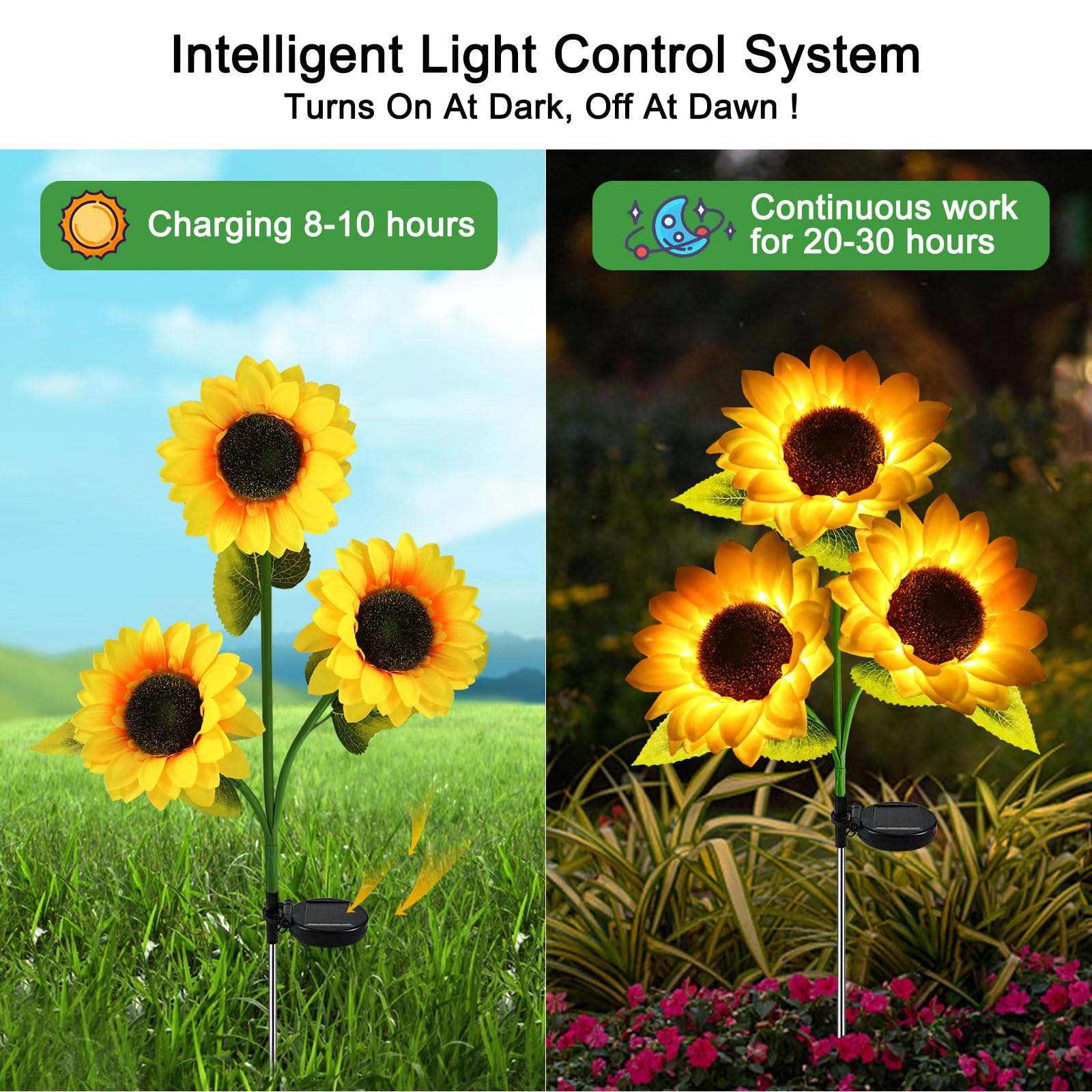 Yshengmian 2 Pack Sunflower Garden Lights + 2 Pack Aluminum Ball Garden Lights