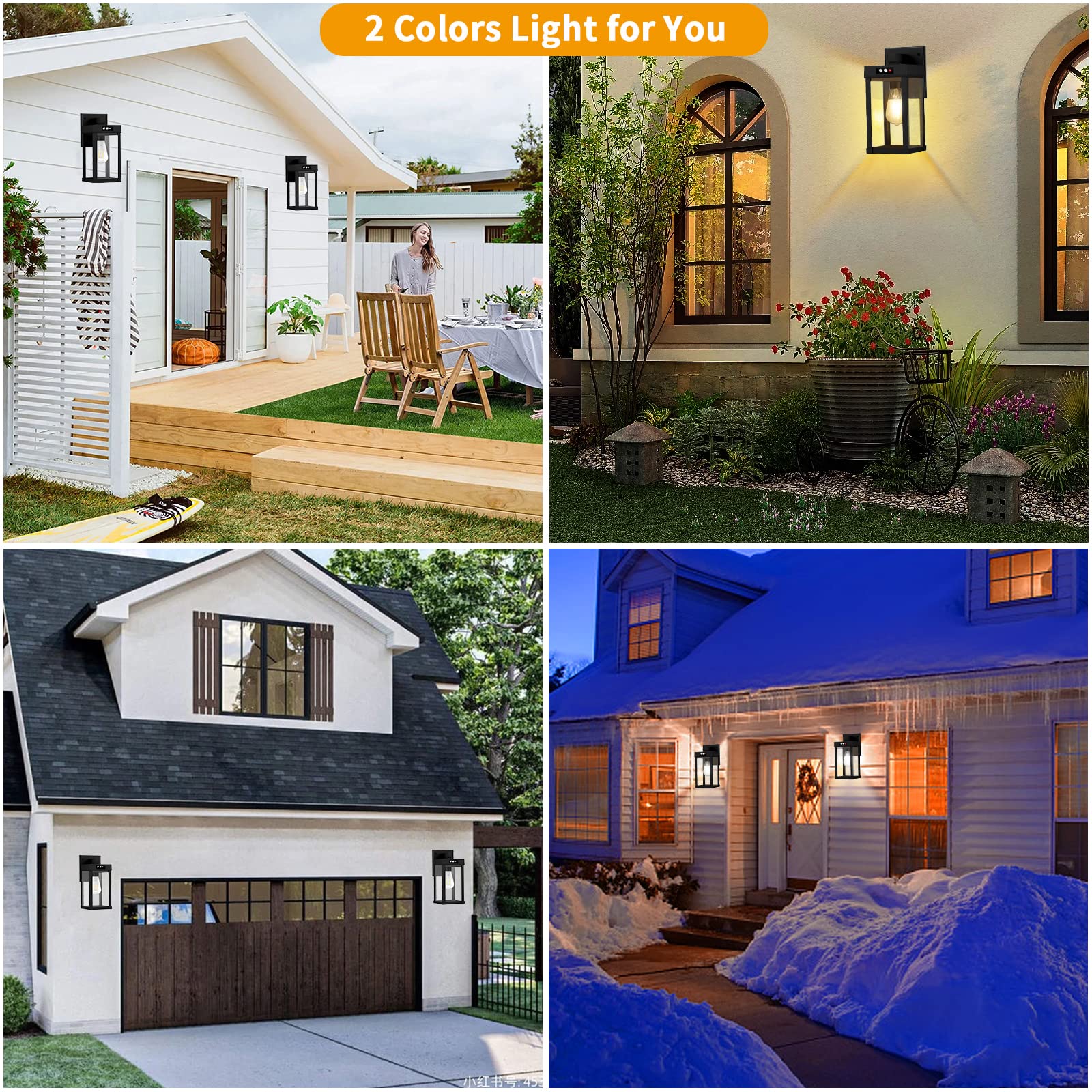 Aqonsie Solar Wall Lights Outdoor With 3 Lighting Modes & Motion Sensor, Solar Porch Light With 2 Bulbs, Waterproof Outdoor Wall Sconce Lantern Lamp Fixture For Garage Porch Shed Barn Yard Garden Front Door