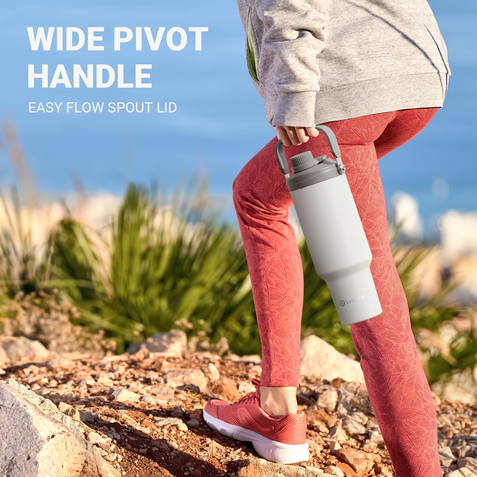 50 Oz Insulated Tumbler, Double Wall Vacuum Stainless Steel Cup With Handle And Spout Lid, For Cold