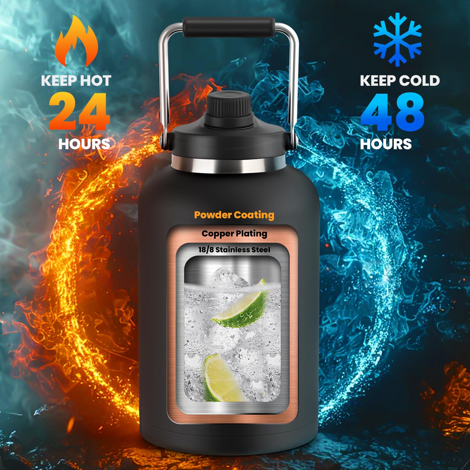 128 Oz Insulated Water Bottle With Spout Lid And Handle, One Gallon Stainless Steel Double Vacuum